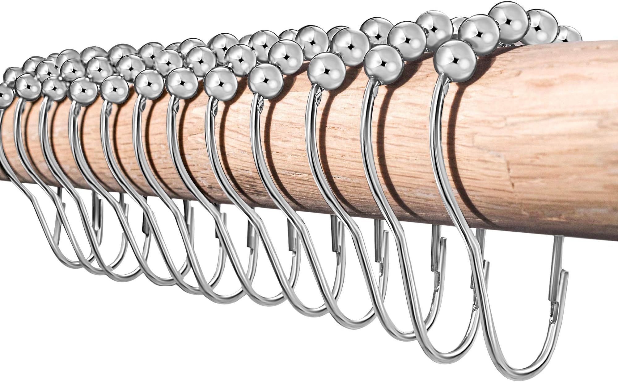 LiBa Shower Curtain Rings Hooks Rustproof Stainless Steel Nickel Chrome Plating for Bathroom Shower Curtain Rods- Set of 12
