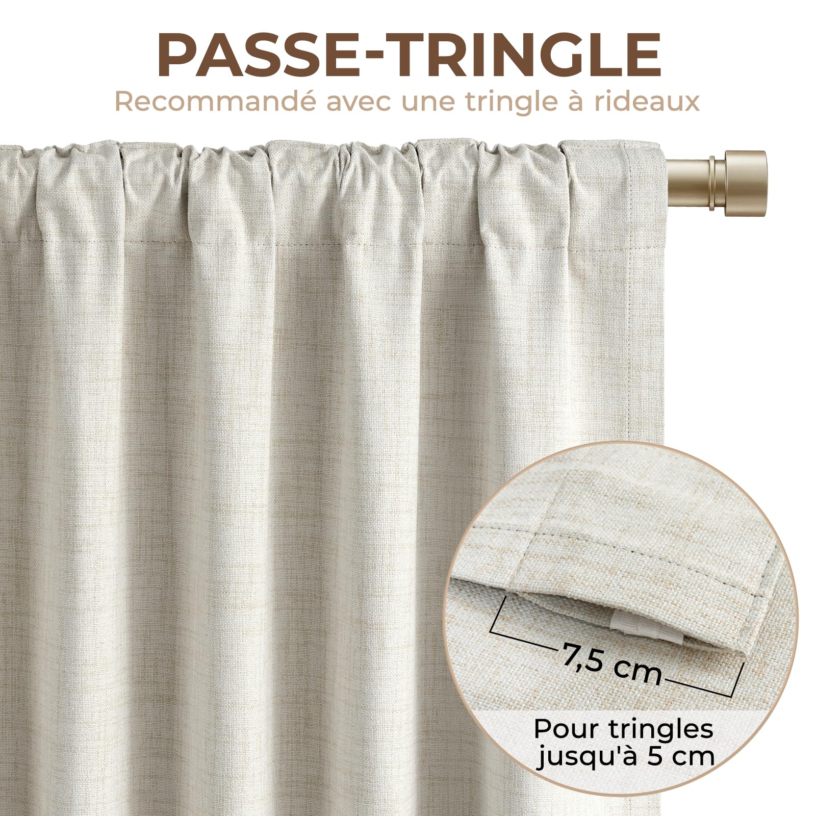 INOVADAY 100% Rideau Occultant Thermique Isolant Anti Froid et Chaleur 2 Panneaux, Rideau Beige Opaque Lumiere Anti-UV pour Salon et Chambre,140L X 245H cm
