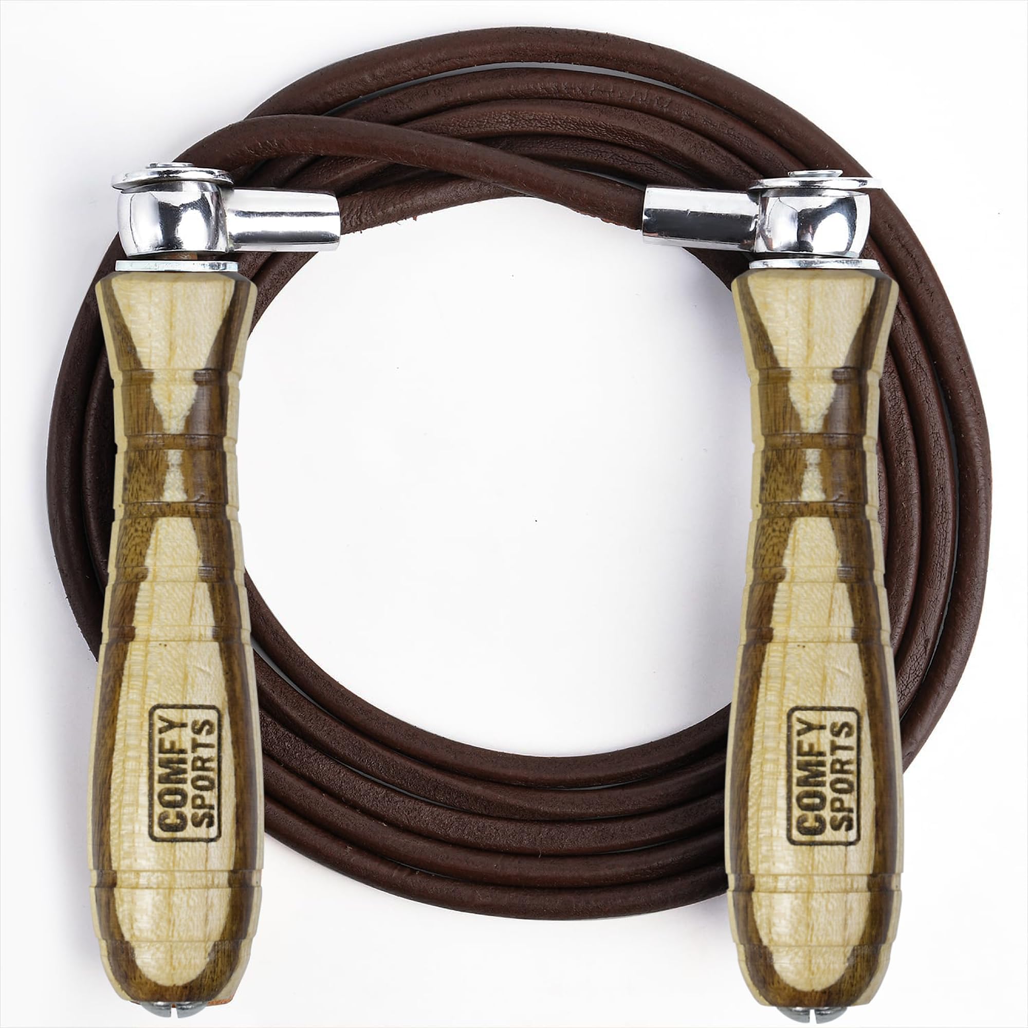 Comfy Sports Weighted Leather Skipping Ropes for Adults Fitness Wooden Handle Gym Jump Speed Ropes Boxing, Muay Thai Kickboxing, Training, Building Muscle Exercise for Men & Women Weight Loss Fitness