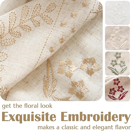Miniatura 7 de jinchan Belrose Linen Curtains for Bedroom Floral Curtains 84 Inch Length Linen Blend Beige Embroidered Drapes Farmhouse Flower Patterned Drapes for