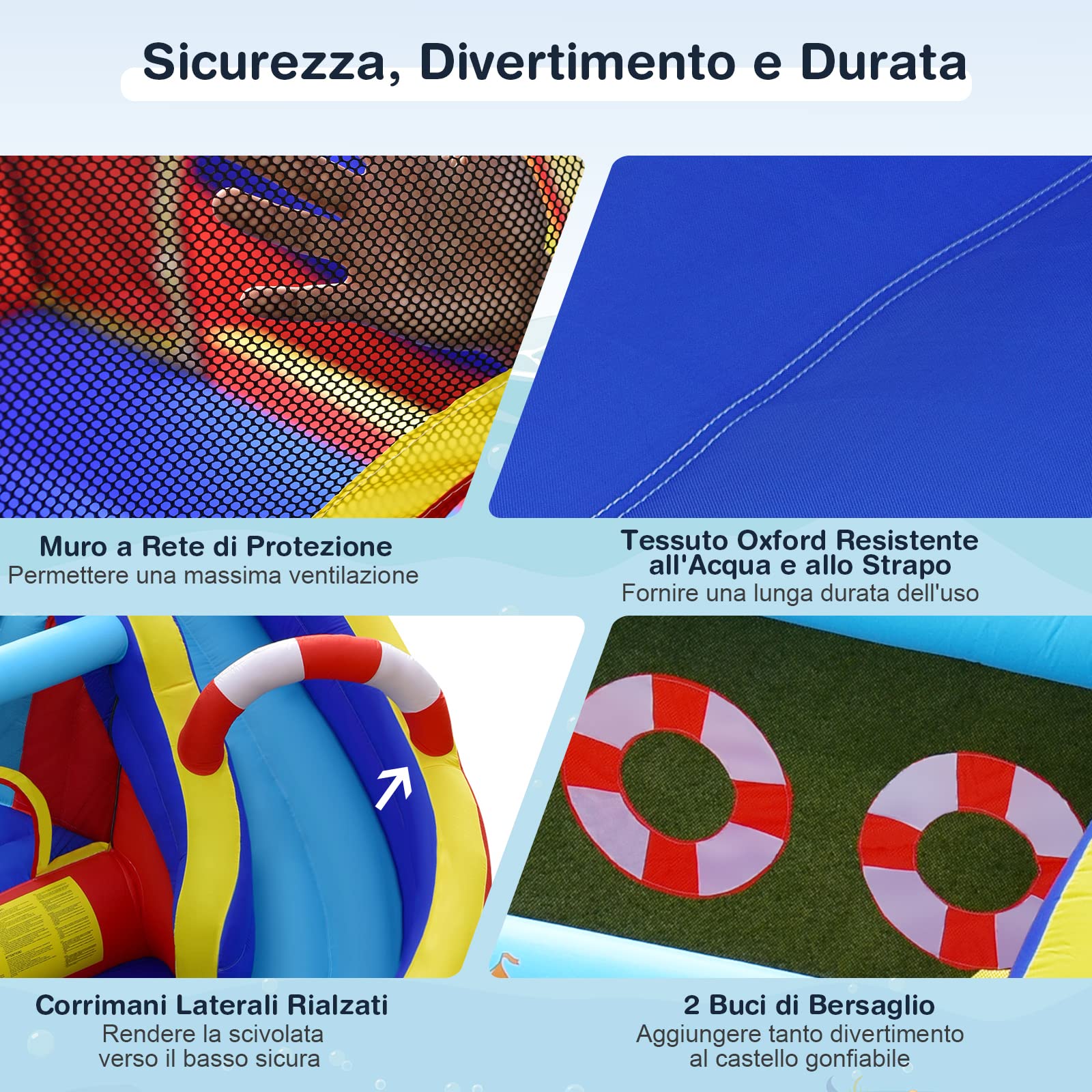 COSTWAY Castello Gonfiabile per bambini, Casa Gonfiabile con Scivolo, Area per Saltare, Piscina, con Borsa di Trasporto e Kit di Riparazione, per 4 Bambini di 3-12 Anni (Senza soffiatore)