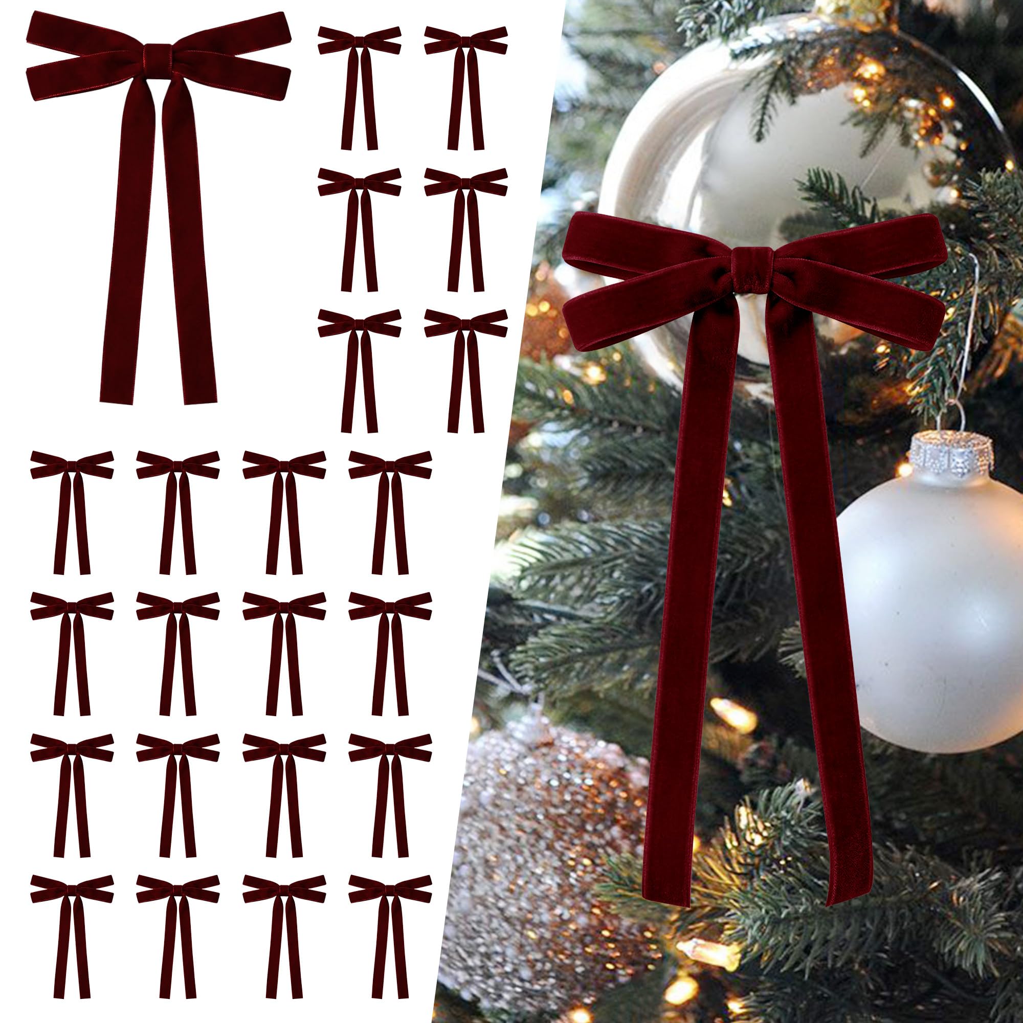 SIMISI RIBBON 24Pcs Christmas Velvet Ribbon Bows Decorations for Tree
