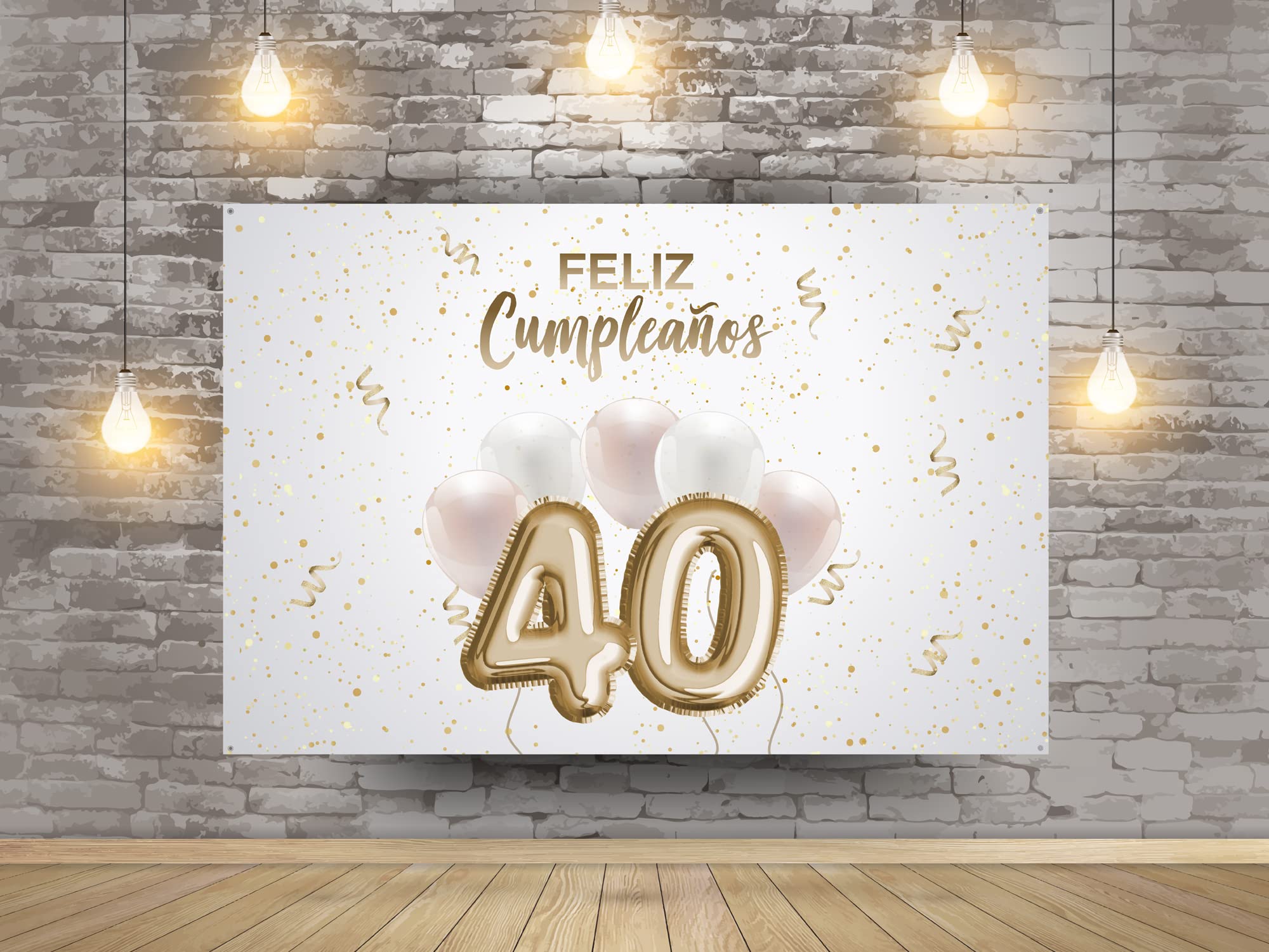 Oedim Photocall en Lona Feliz 40 Cumpleaños Blanco, 150x200cm, Photocall Decorativo para Eventos o Celebraciones puntuales, Photocall Divertido