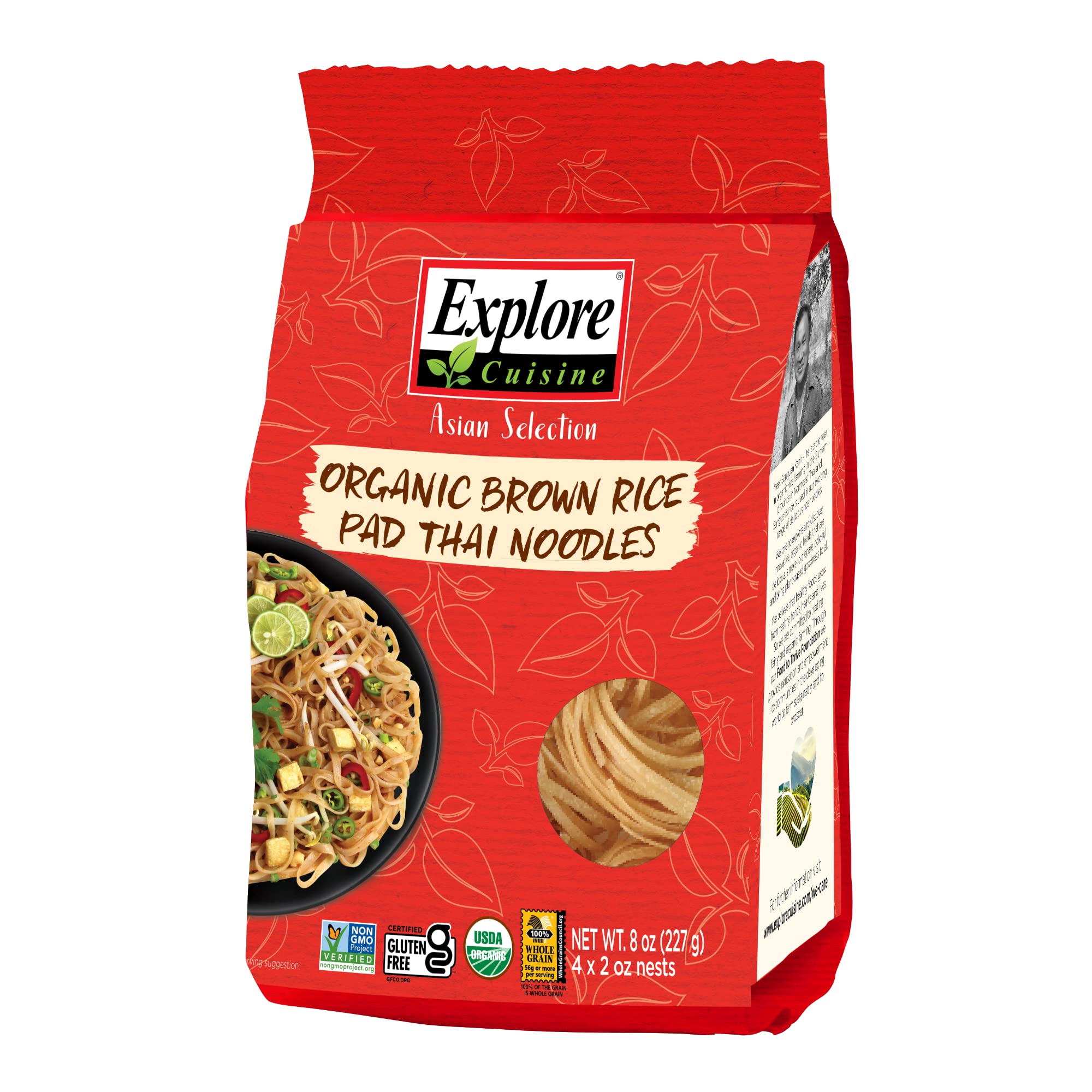 Explore Cuisine Organic Brown Rice Pad Thai Noodles - 8 oz, Pack of 6 - Easy-to-Make Noodles - Non-G