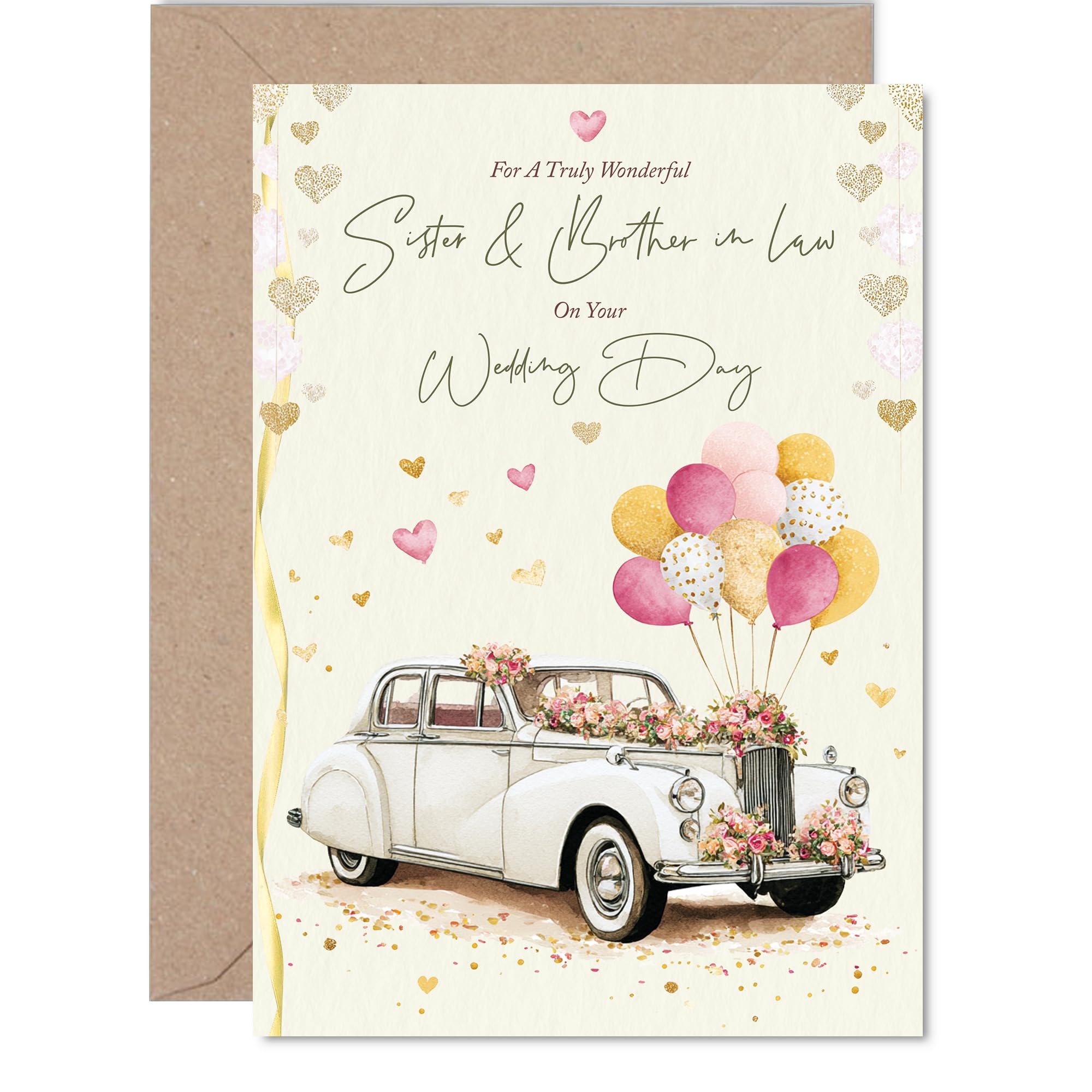 Sister & Brother in Law Wedding Card - Vintage Car - Happy Wedding Card from Brother Sibling, A5 Marriage Congrats Well Done Greeting Cards