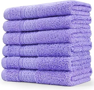 Cleanbear Wash Cloths for Face 100% Cotton Face Towels Ultra Soft 6-Pack Washcloths with Decorative Band 13 by 13 Inches Large Bath Washcloth (Lavender)