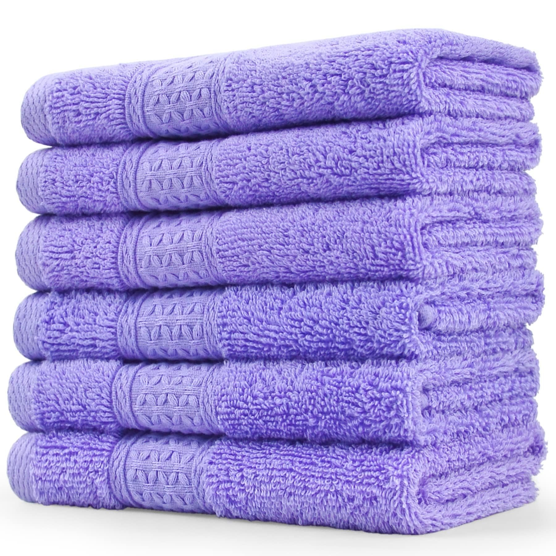 Cleanbear Wash Cloths for Face 100% Cotton Face Towels Ultra Soft 6-Pack Washcloths with Decorative Band 13 by 13 Inches Large Bath Washcloth (Lavender)