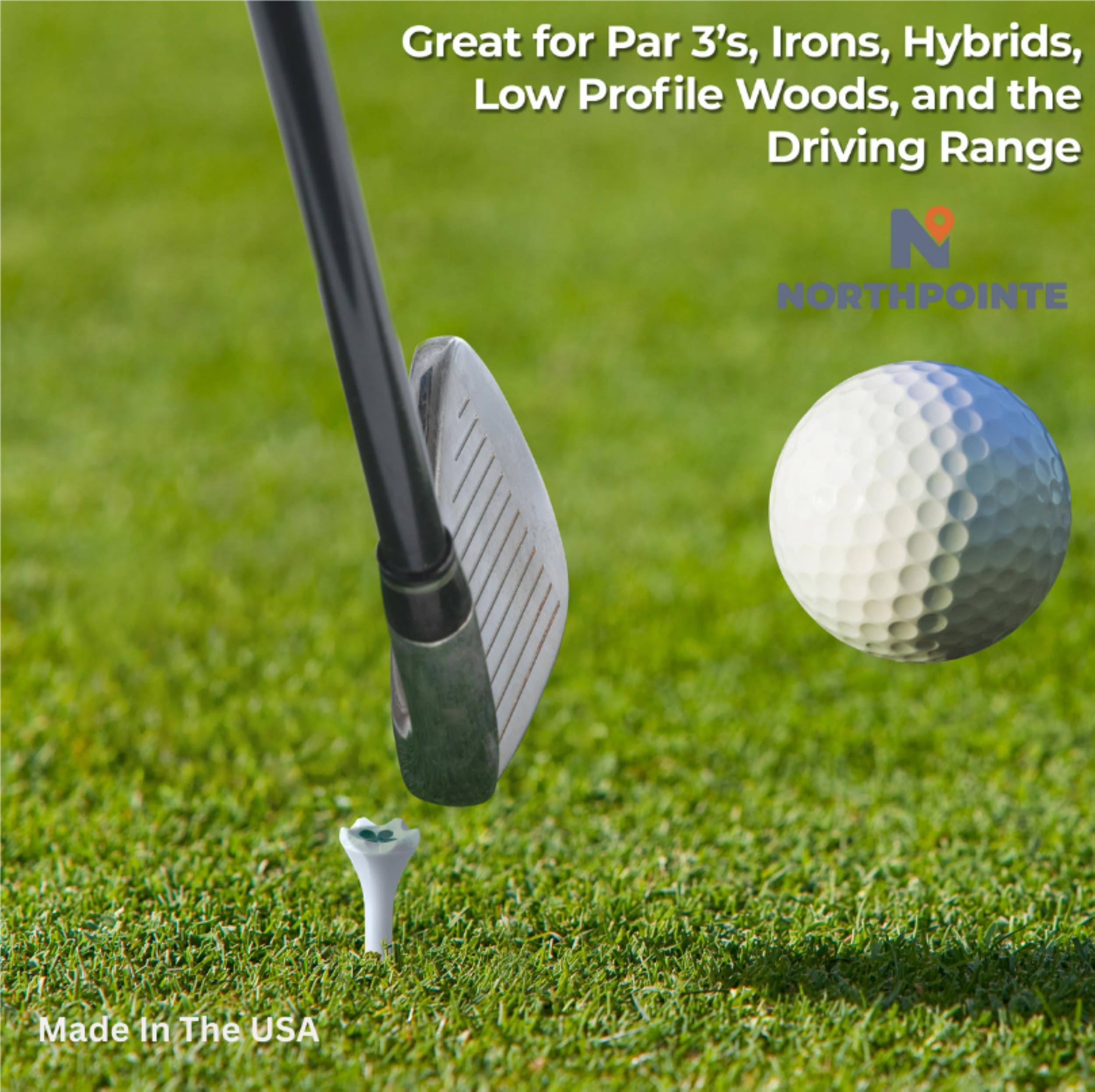 NorthPointe Golf-Tees aus Kunststoff – kurze Tees für Eisen, Par Threes, Hybrids, und Driving Range – 50 oder 100 Stück in Weiß und langlebigem Kunststoff (50, Kleeblatt, 1 1/2)