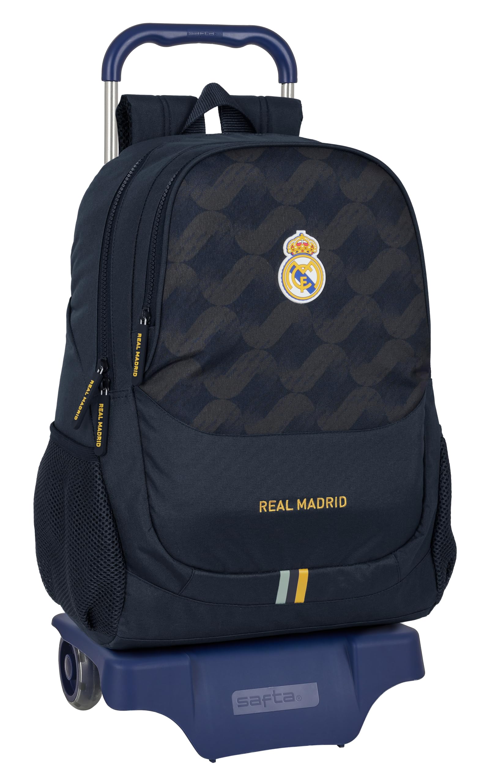 Safta REAL MADRID 2ª EQUIPACIÓN 23/24 - Mochila Escolar con Carro, Ideal para Niños de Diferentes Edades, Cómoda y Versátil, Calidad y Resistencia, 33x15x43 cm, Color Azul Marino