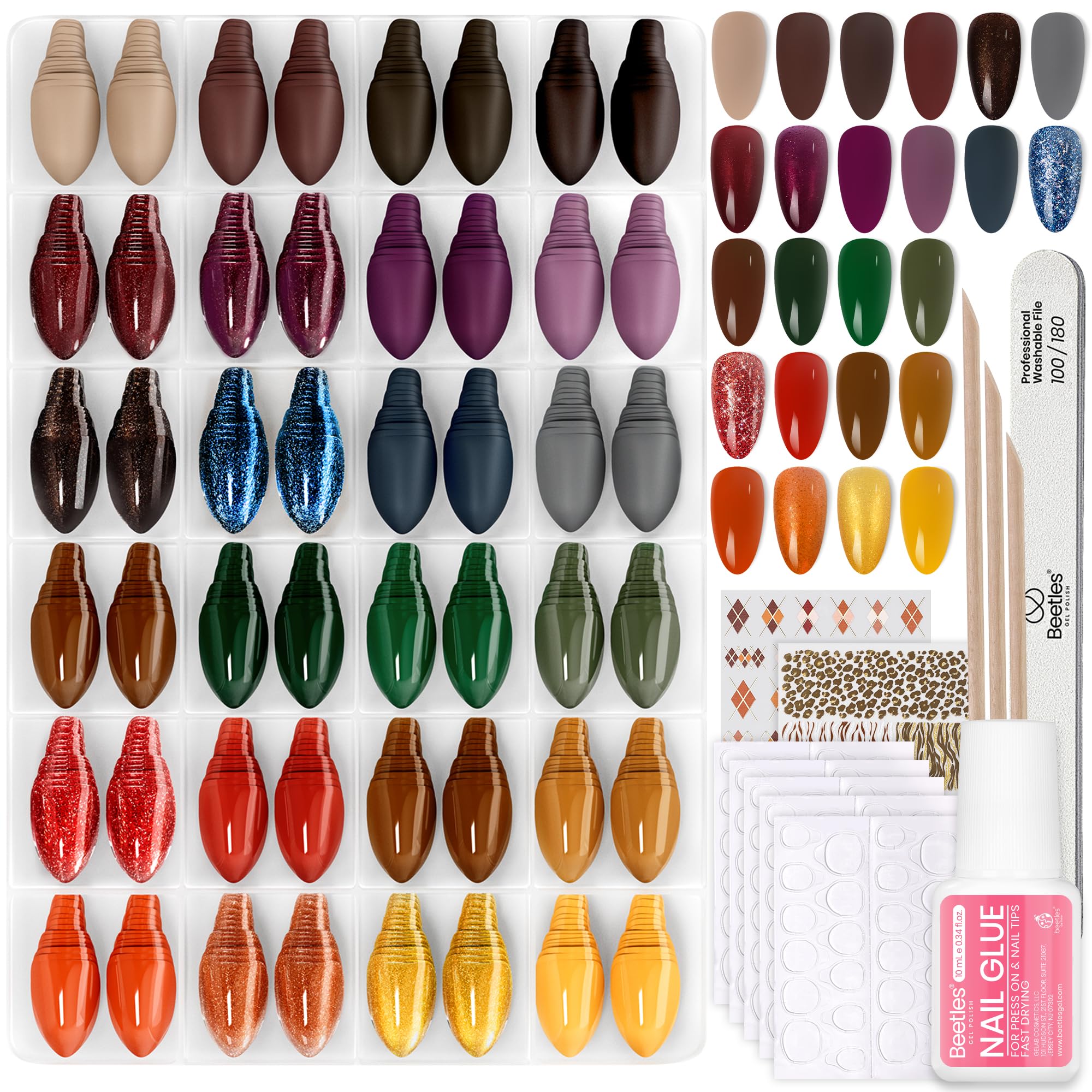 Beetles Gel Polish Beetles Press On Nails Kit - Prism Parade, Short Almond 720Pcs 24 Colors