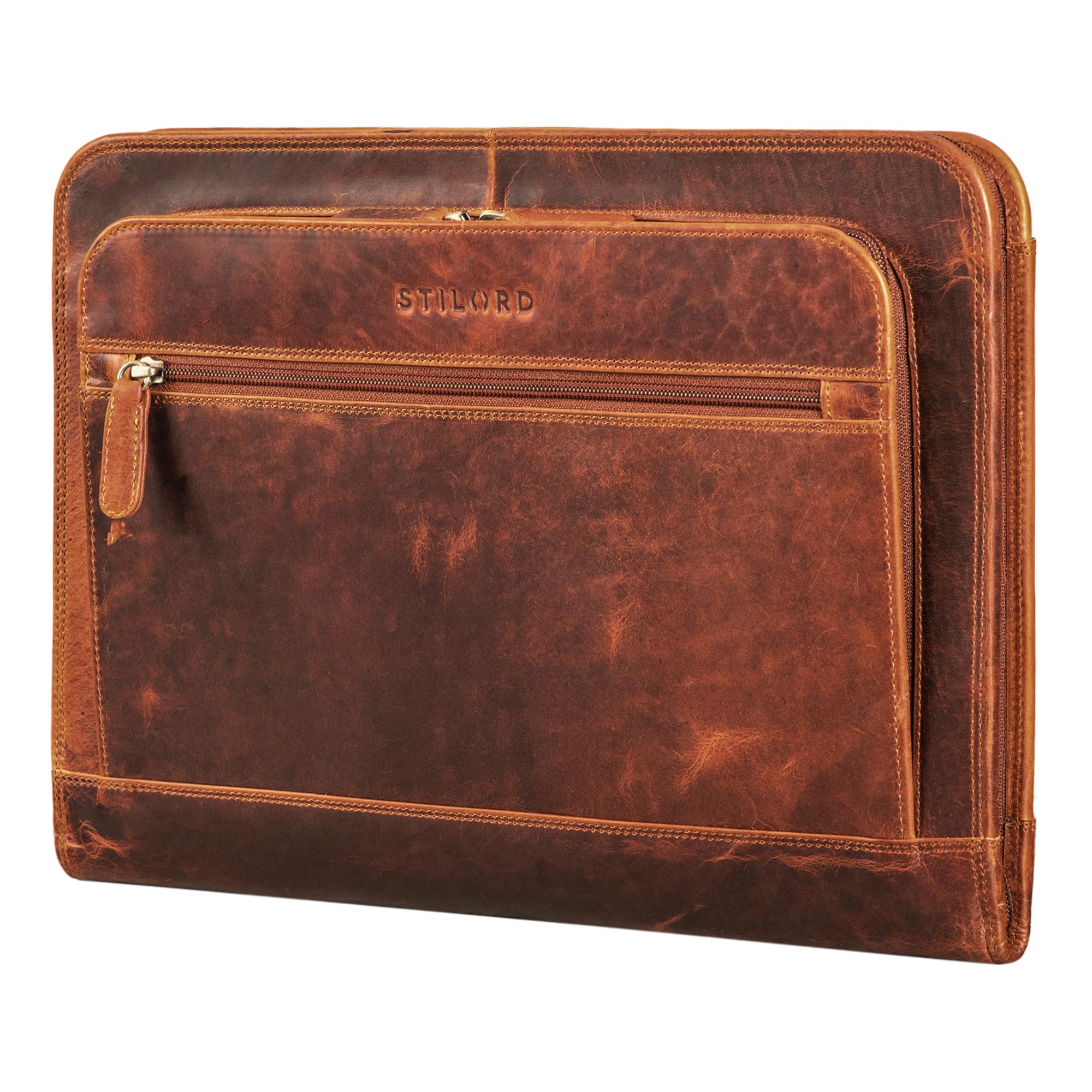STILORD 'Elton' Carpeta de Conferencias A4 Piel Vintage Bolsa de Portátil 13,3 Pulgadas Portadocumentos Funda MacBook Portafolio Maletín de Trabajo Cuero, Color:Kara - Cognac