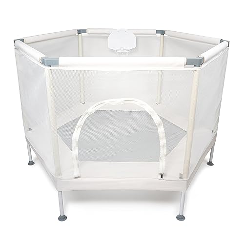 Square House Kids Trampoline, Aesthetic Indoor and Outdoor Toddler Trampoline with Safety Net, Basketball Hoop, 220lb Capacity, Ultra Safe No-Gap Design, Gifts for Boys & Girls - Arctic Blue - 4 FT