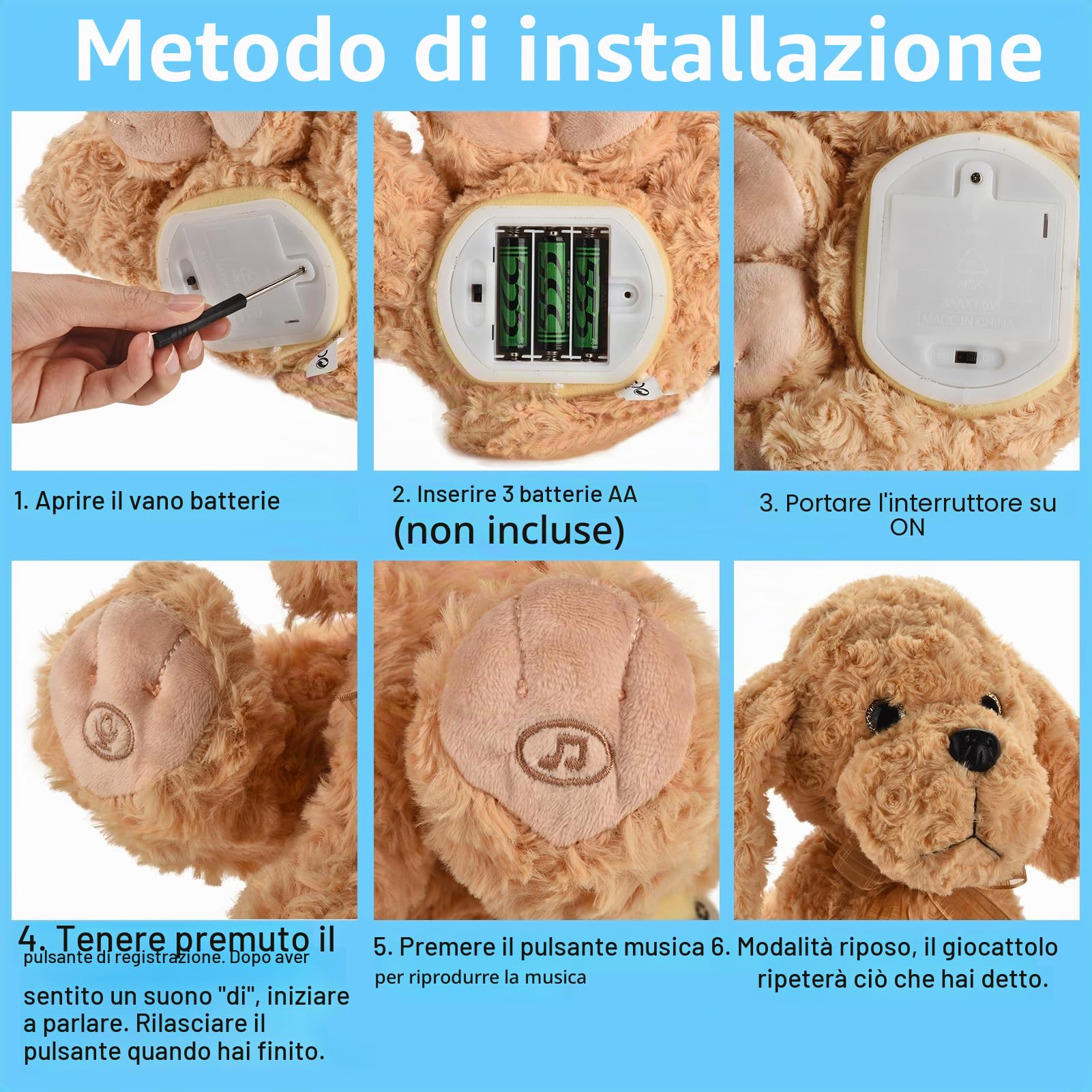 Giocattolo di peluche interattivo che canta, animali di peluche per registrare e ripetere quello che dici, 8 canzoni, movimenti della testa e delle orecchie, compleanno per bambini dai 3 ai