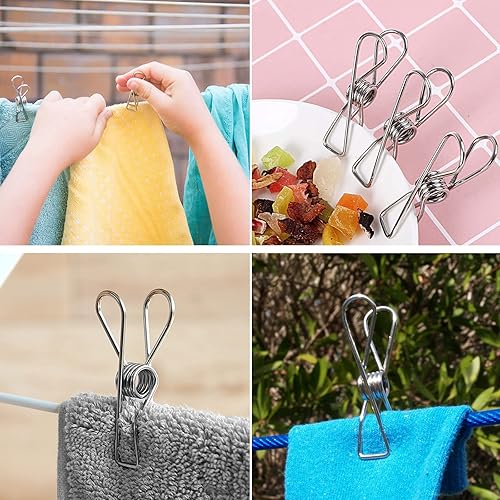 Miniatura 6 de Paquete de 50 pasadores de ropa de acero inoxidable resistentes, pinzas de alambre plateado, pinzas de ropa duraderas, clips de ropa para