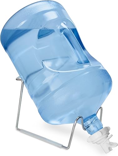 Brio Soporte para jarra de agua chapado en metal de 3 a 5 galones y 2 válvulas dispensadoras, soporte de agua antideslizante resistente al óxido