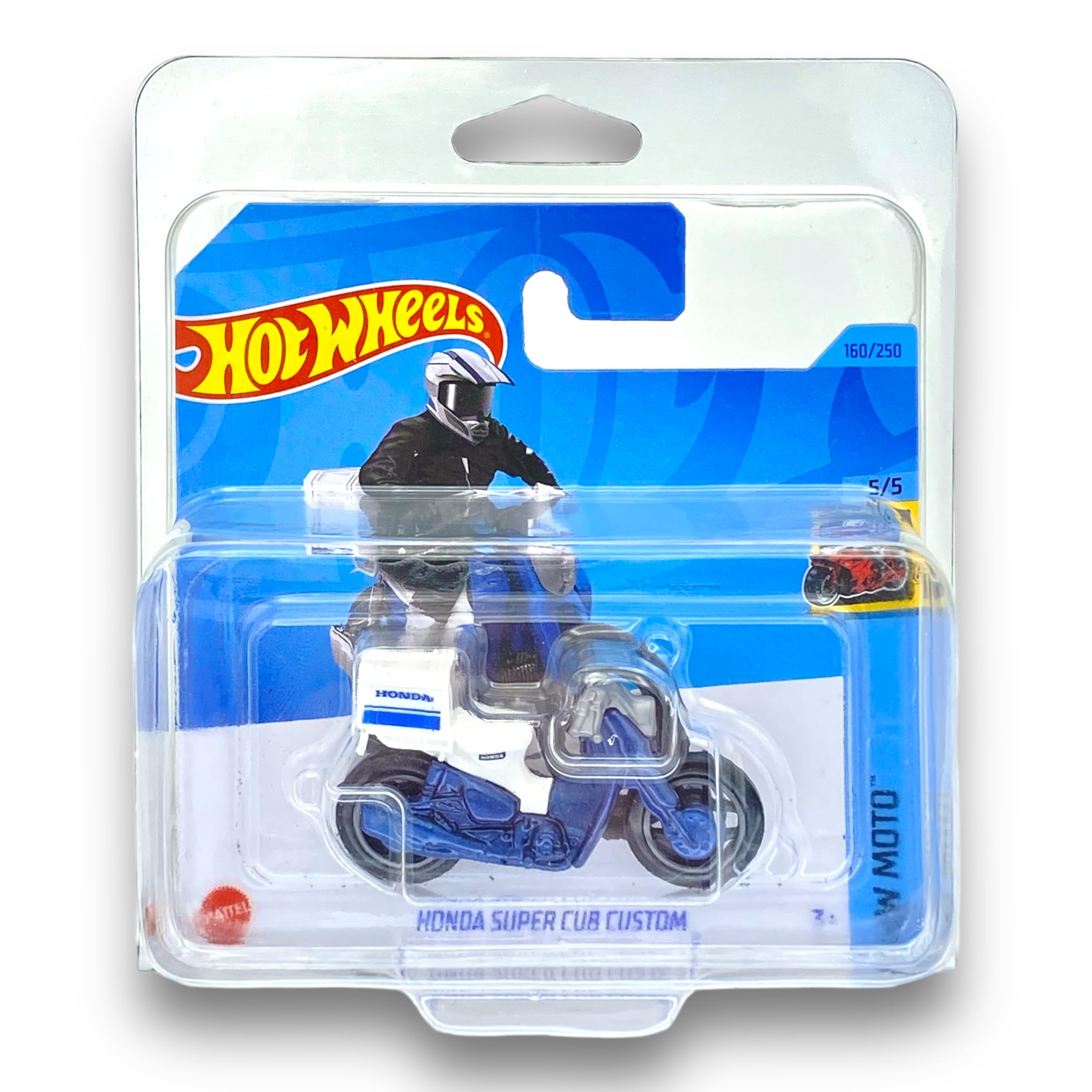 Hot WheelsHonda Super Cub Custom (Dark Blue & White) 5/5 HW Moto - 2023-160/250 (Short Card) - COMES IN A KLAS CAR KEEPER PROTECTIVE COLLECTORS CASE - HKK33