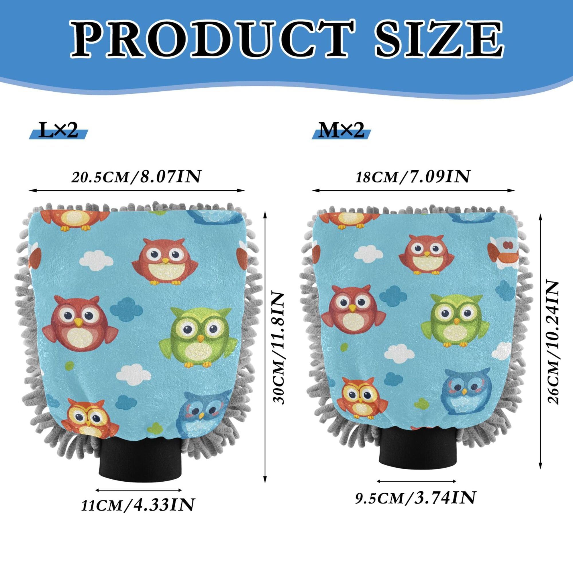 Cute Cartoon Owls Blue Wash Mitten for Cars 2 Pack Car Washing Gloves Non Scratch Clean Sponges for Hand Brush Cleaning