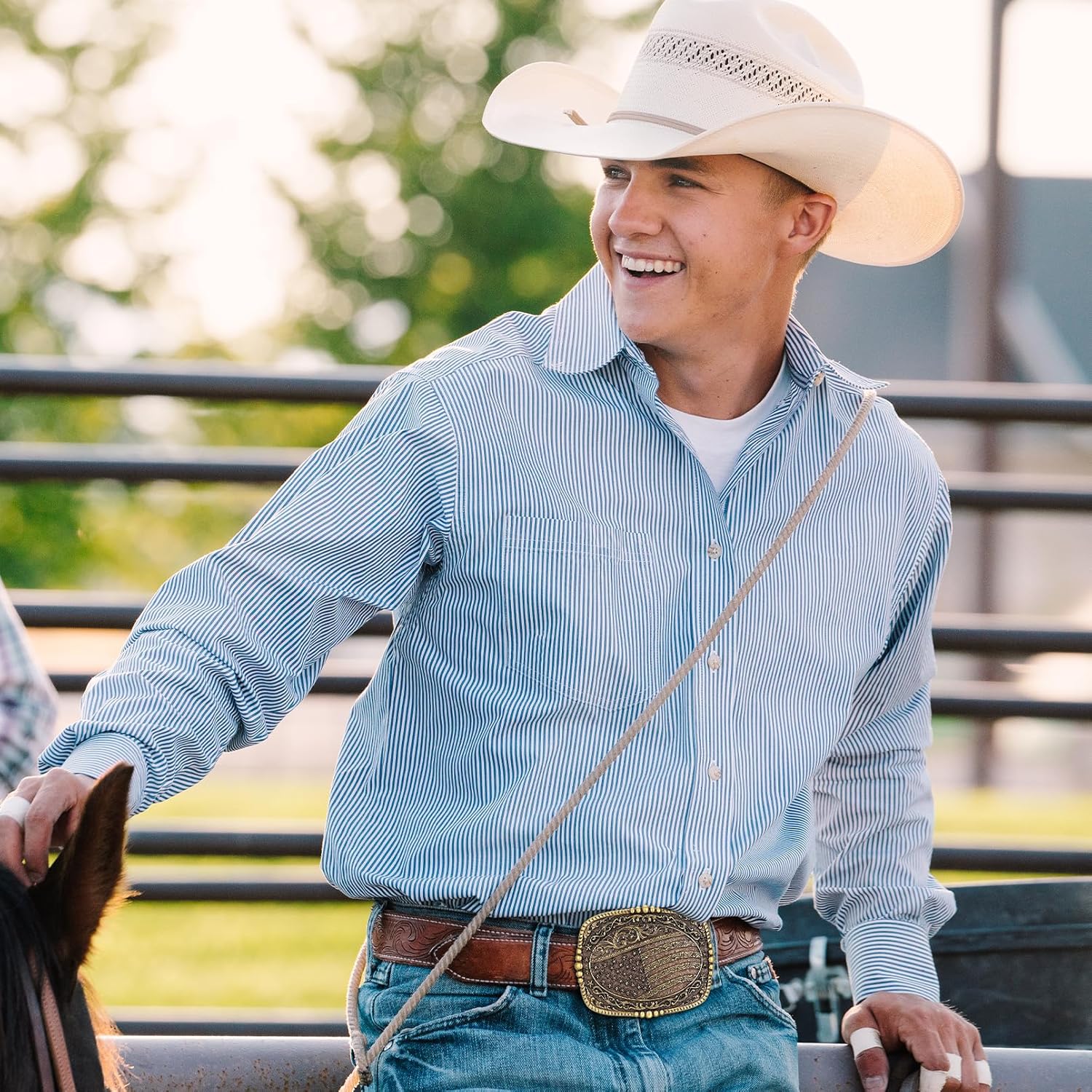 Btilasif Western Cowboy Belt Buckle Longhorn Bull Patriotic American Flag Belt Buckle Cowgirl Western Buckle Large - Image 3