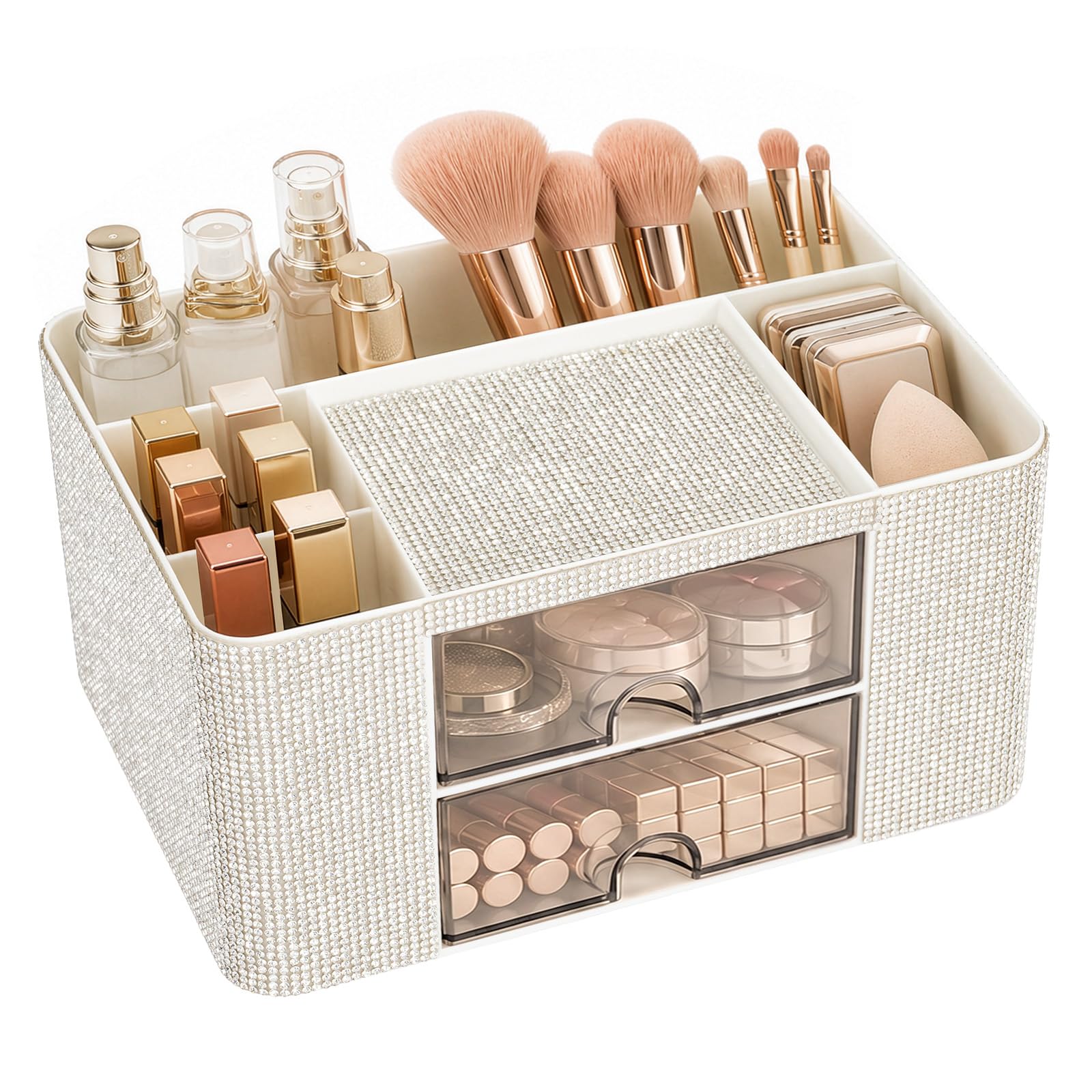 evergoods Desktop Organizer with 3 Drawers and Side Storage Compartment, Multifunctional Desk Storage Box for Office Supplies, Makeup Stationery Space-Saving Desktop Drawer Organizer (14x19.5x10cm)