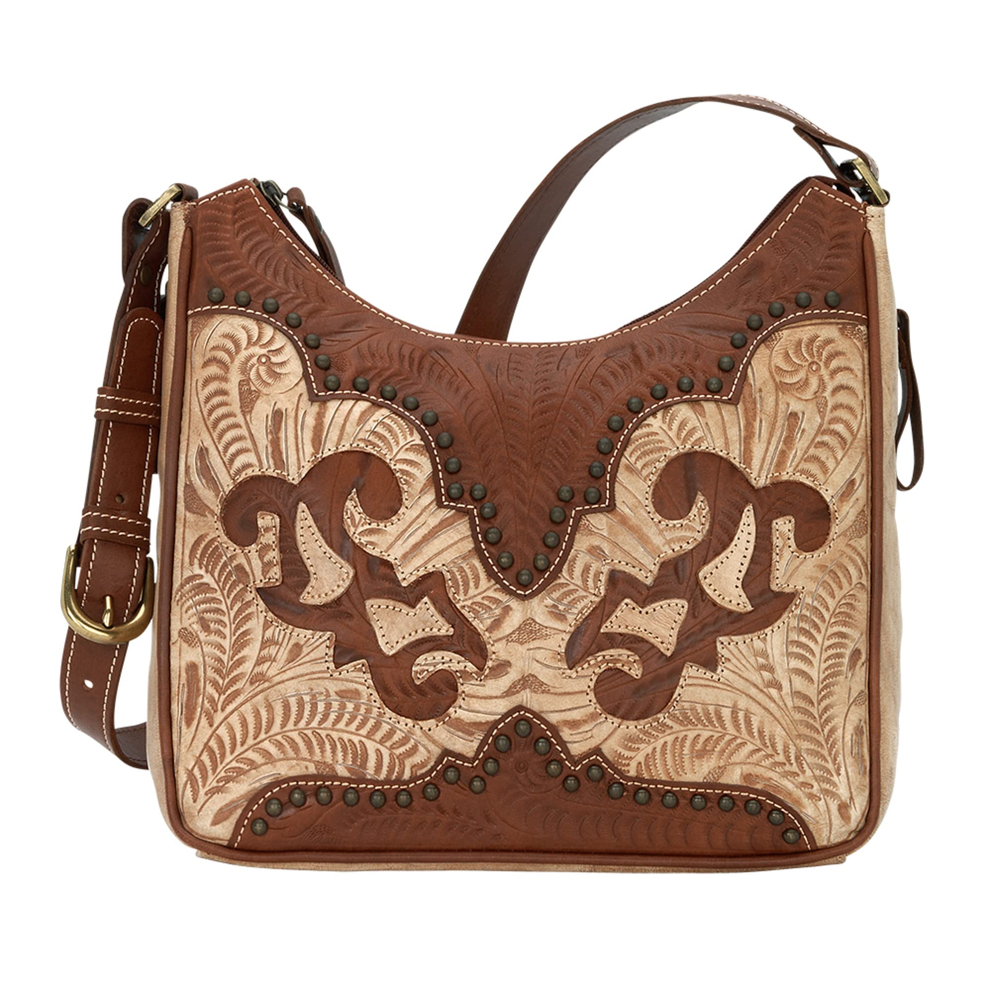 American West Hand Tooled Handcrafted 100 Genuine Leather Shoulder Bag Concealed Carry Pocket on Back Purse for Women