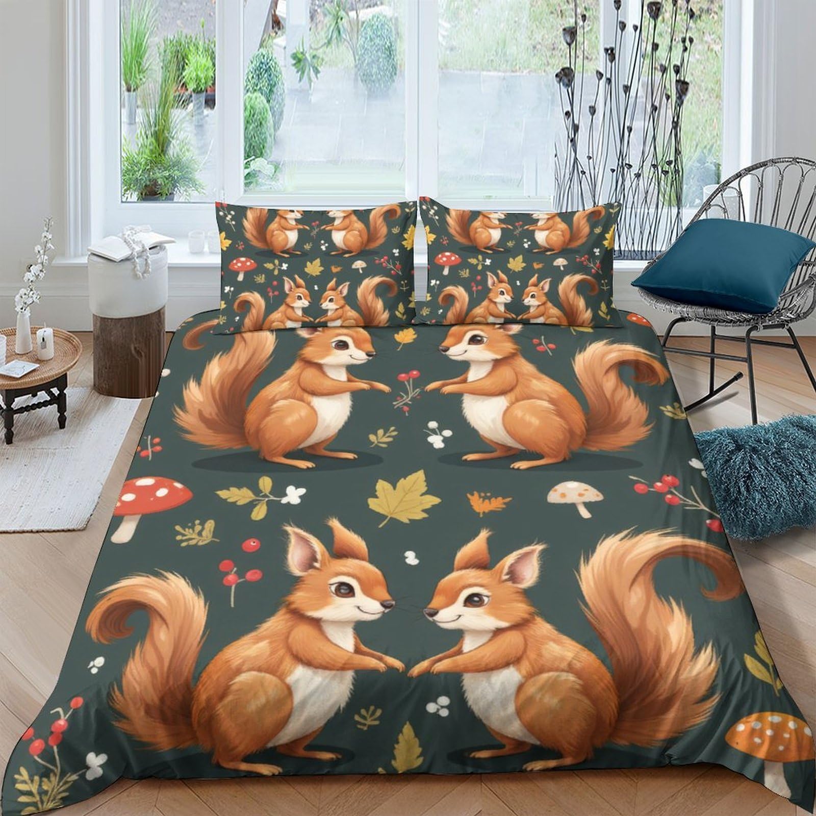Ctjqhvkz Style-10 3D Printed Squirrel Forest Fitted Sheet Microfiber Soft Anti-Slip Autumn Woodland Mattress Cover For Bedroom Dorm Decor Single（135X200cm）