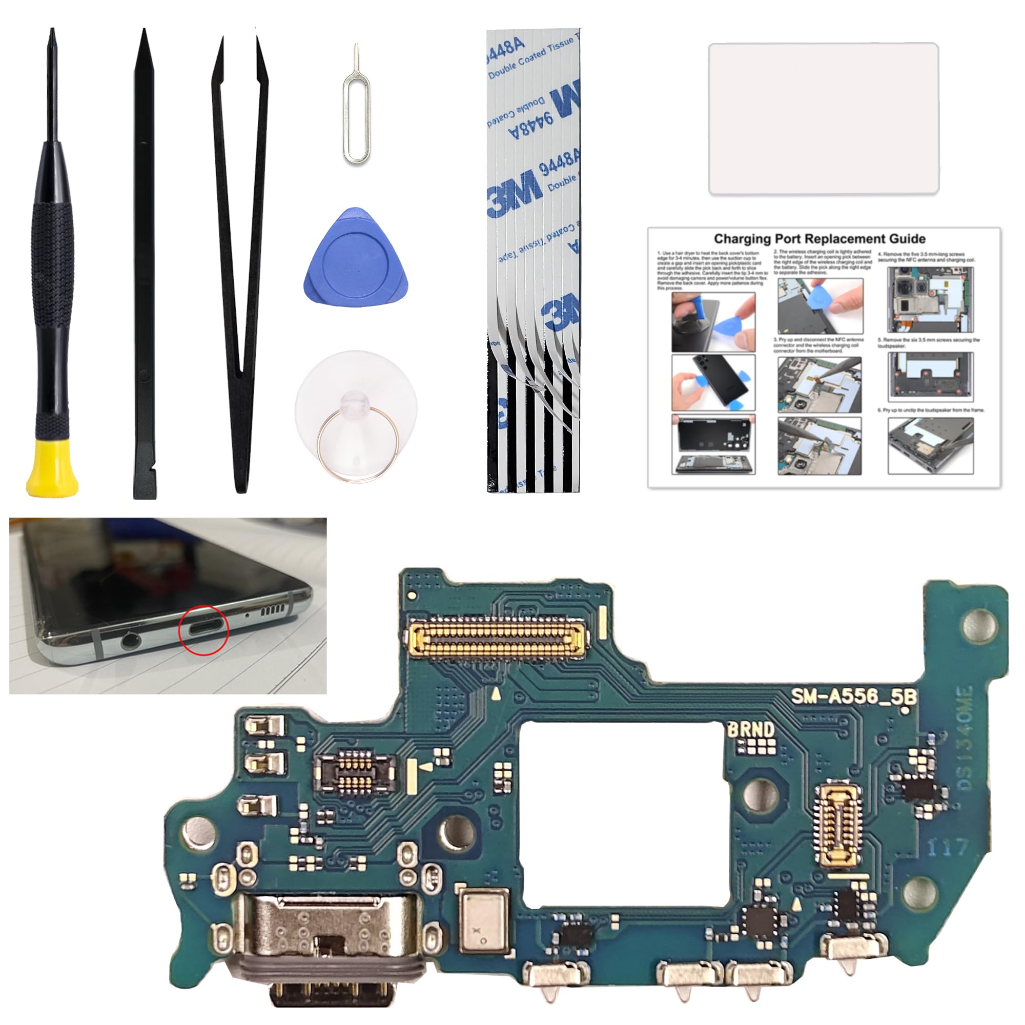 for Galaxy A55 5G Charging Port Replacement US Version, New Dock Board USB-C Connector Compatible with Samsung A55 SM-A556V, Includes Instruction & Toolkit