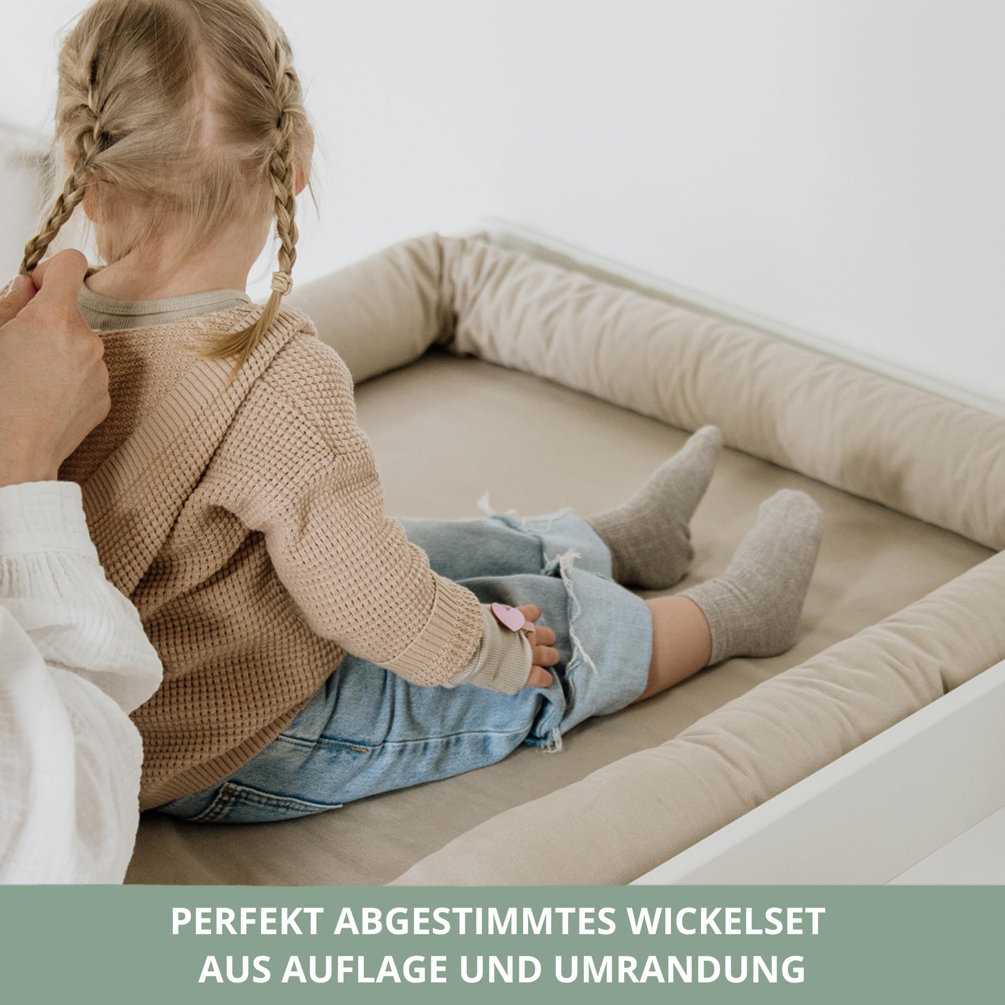 LIMMALAND Wickelauflage 76 × 79 cm mit Wickeltischumrandung – aus 100% Baumwolle, waschbar, sanfter Liegekomfort (Pure Beige) - 3