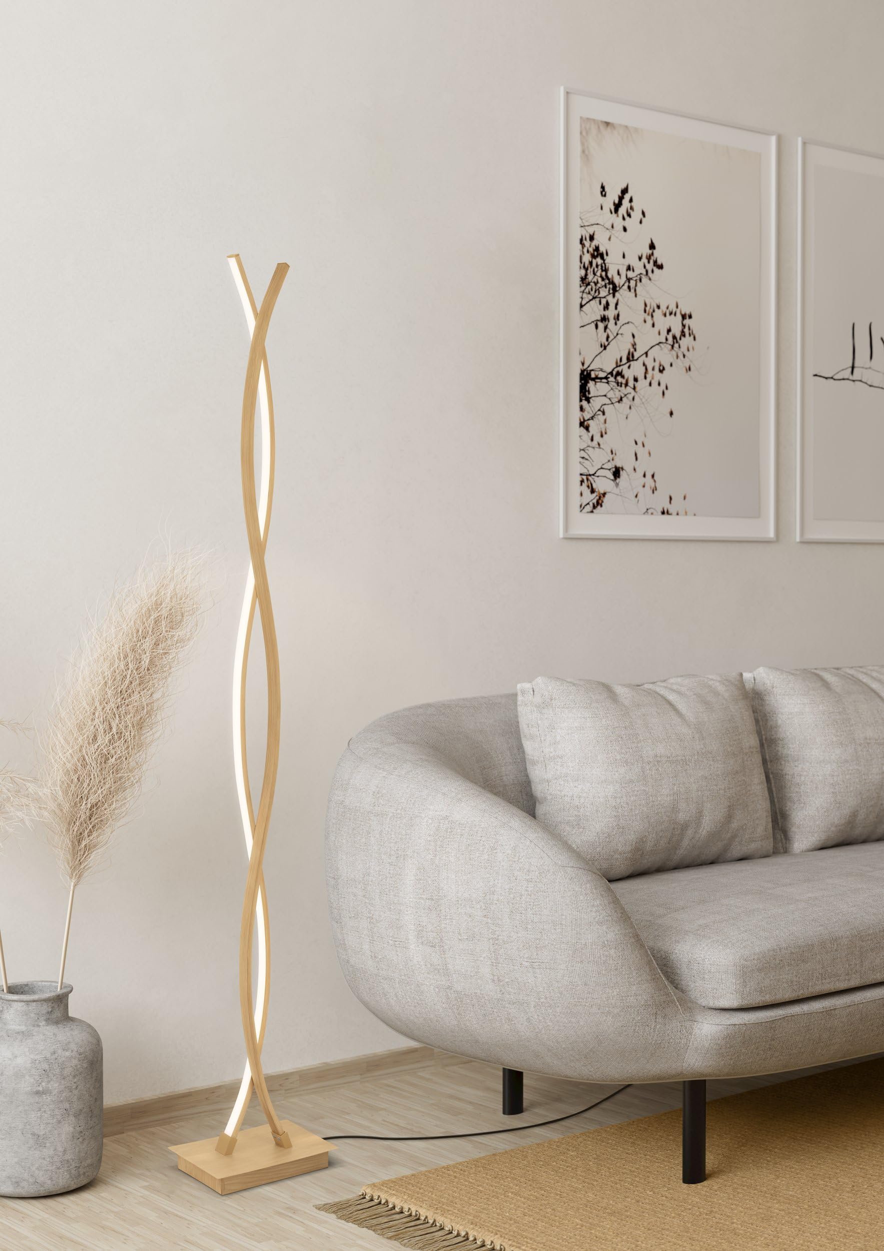 Eglo LED lampada da terra Lasana 4, design per soggiorno, illuminazione ad | arco, metallo effetto legno, luce calda, 143 cm