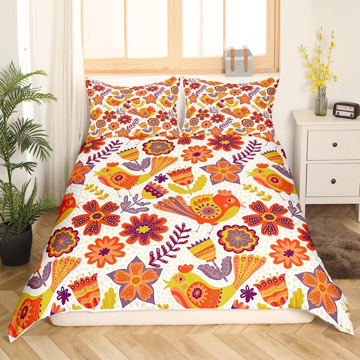 Retro Floral Duvet Cover Twin,Bohemian Abstract Psychedelic Flowers Comforter Cover