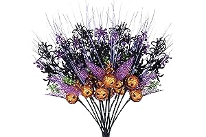 8 Pcs Halloween Picks and Sprays Glitter Artificial Berry Stems for Vase(Pumpkin)