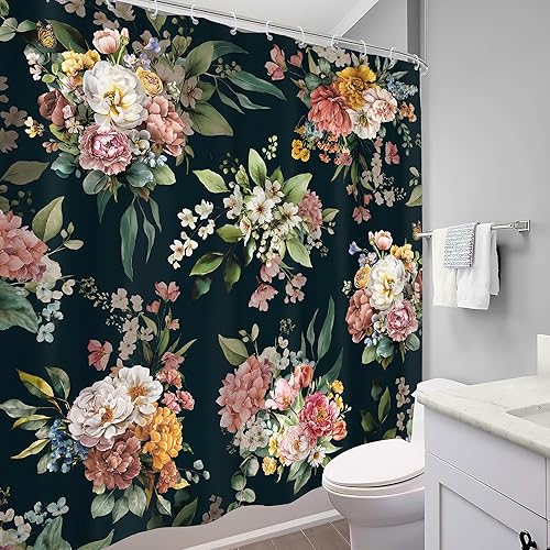 Miniatura 45 de Cortina de ducha con diseño de calavera negra y morado, de 60 pulgadas de ancho x 72 pulgadas de alto, esqueleto gótico gótico, polilla cruzada, C