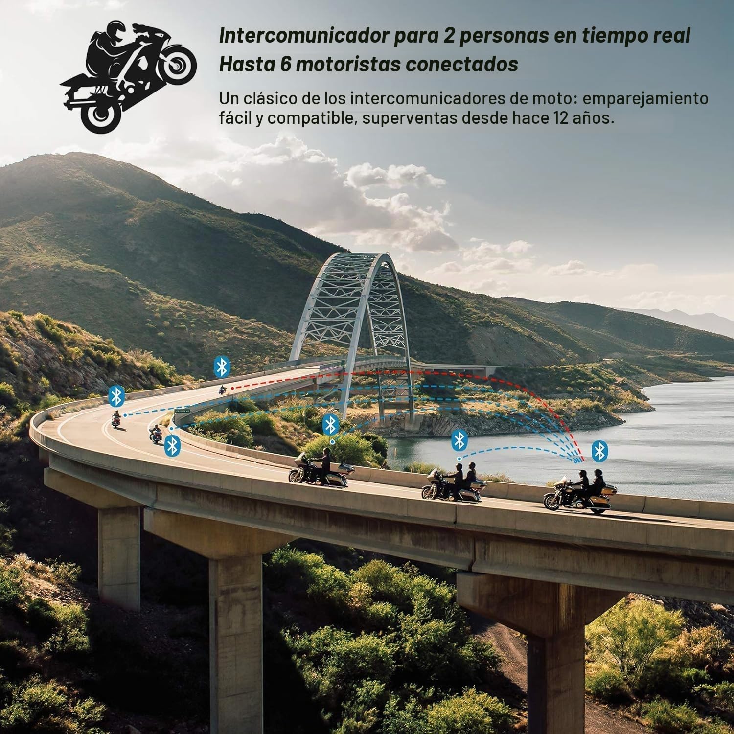 V6 Pro Intercom Moto Auriculares Bluetooth Comunicación Manos Libres para 6 Riders, 1200m, DSP/CVC Reducción de Ruido, Calidad de Sonido HD, IP67 Resistente al agua, Motocicleta/MTB (Pack 2)