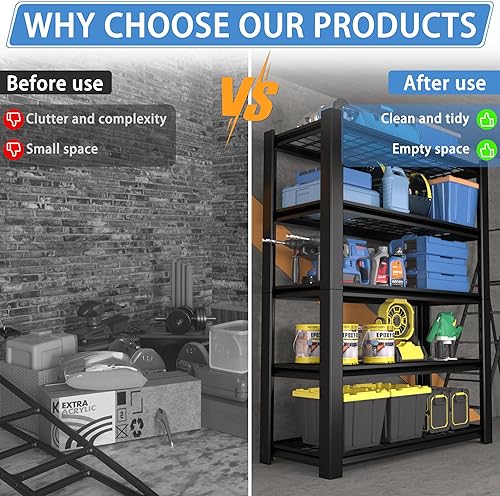 Miniatura 6 de Estantería de garaje resistente de 5 niveles con estantes de alambre, estante de almacenamiento de metal de capacidad de 3000 libras, 72 pulgadas de