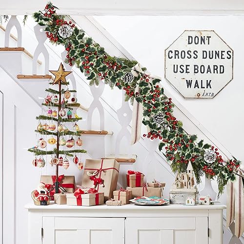 Miniatura 2 de DearHouse Guirnalda de Navidad de bayas rojas de 6 pies con cono de pino, guirnalda artificial para interiores y exteriores, puerta de jardín,