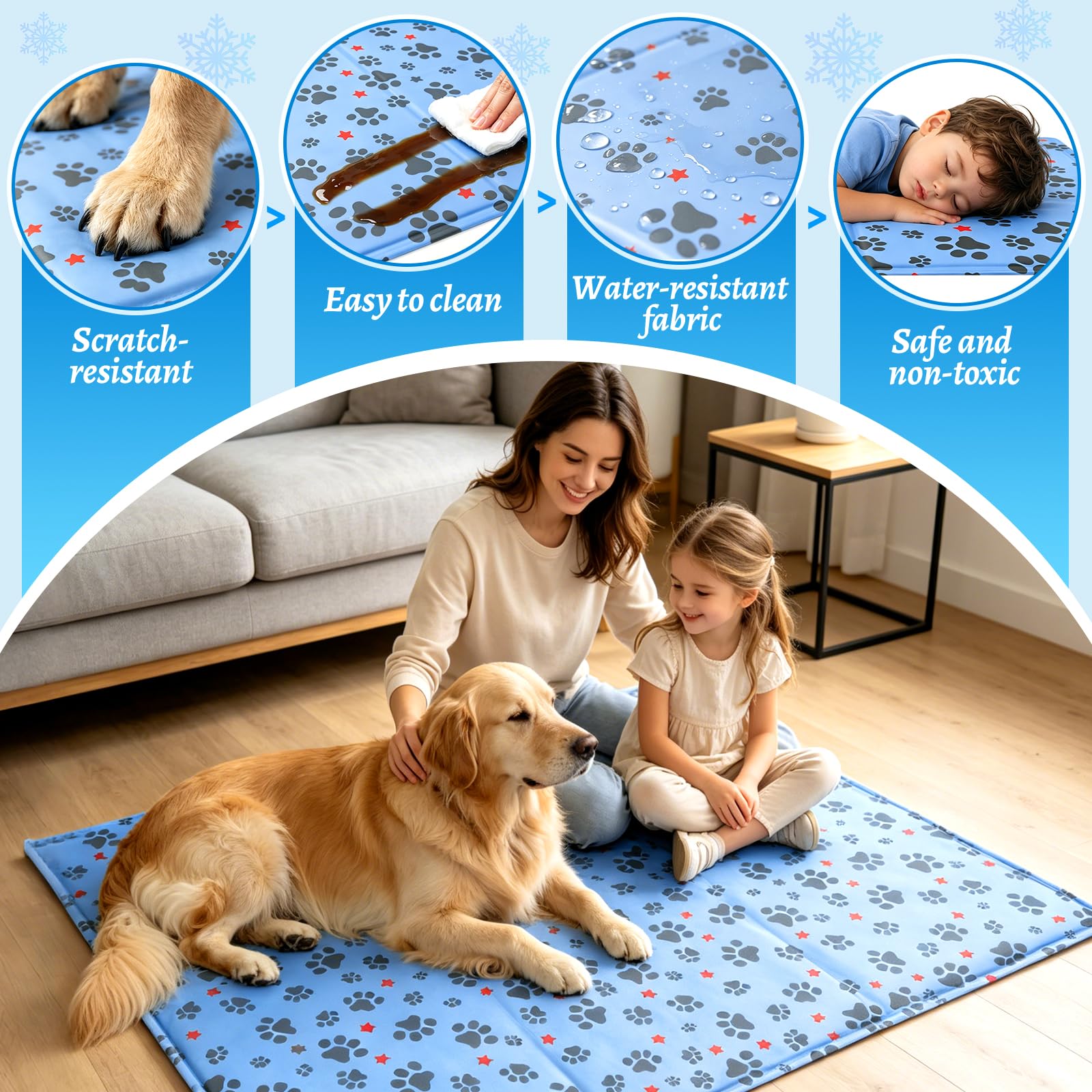 Tappeto Refrigerante per Cani,Tappetino Refrigerante Cane,Tappetino Refrigerante Animali Domestici,Facile da Pulire,Elementi Essenziali dell'Estate 90x60cm,Blu