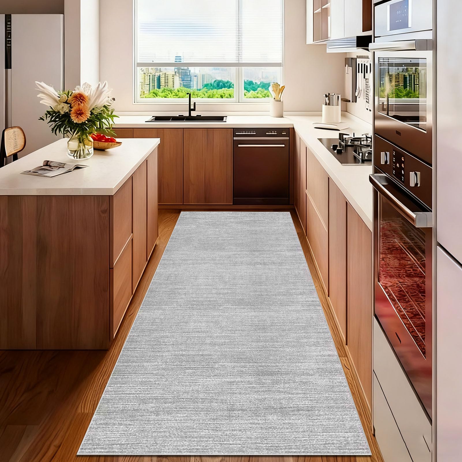 Hallway Runner Rug Long Hall Runner Kitchen Rug Non Slip Washable Corridor Rugs Absorbent Floor Mat 100 x 450 cm Heavy Duty Narrow Carpet Runner for Kitchen Hallways Entryway Laundry Room
