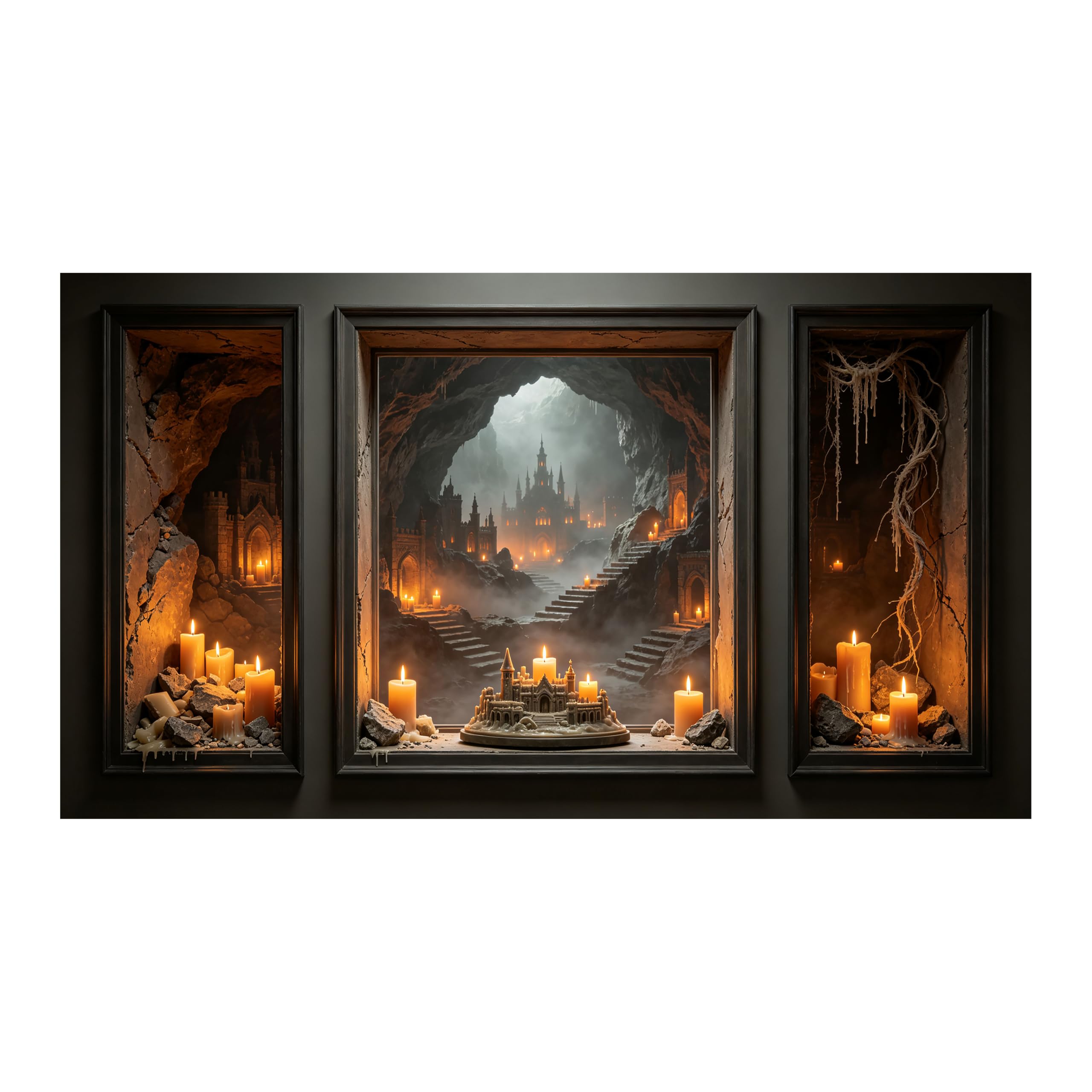 Yzpallescene Art260711179 3D Framed Wall Art Gothic Cave Castle Candlelight Fantasy Medieval Landscape Large Size Selfadhesive Removable Wall Decor Prints Artwork For Living Room Bedroom Office