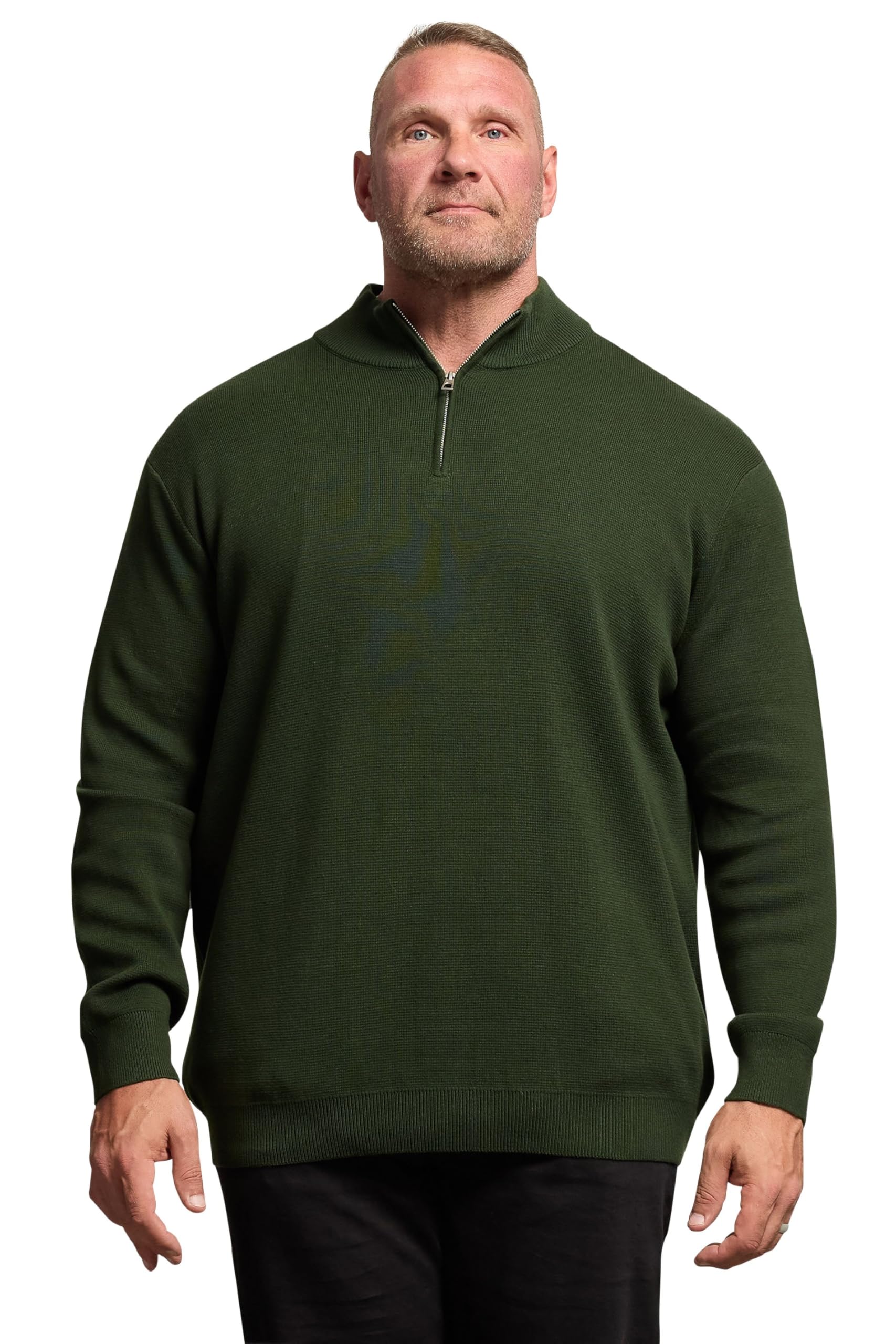 BadRhino Quarter Zip Knitted Jumper, Dark Green, Size 4Xl, Men