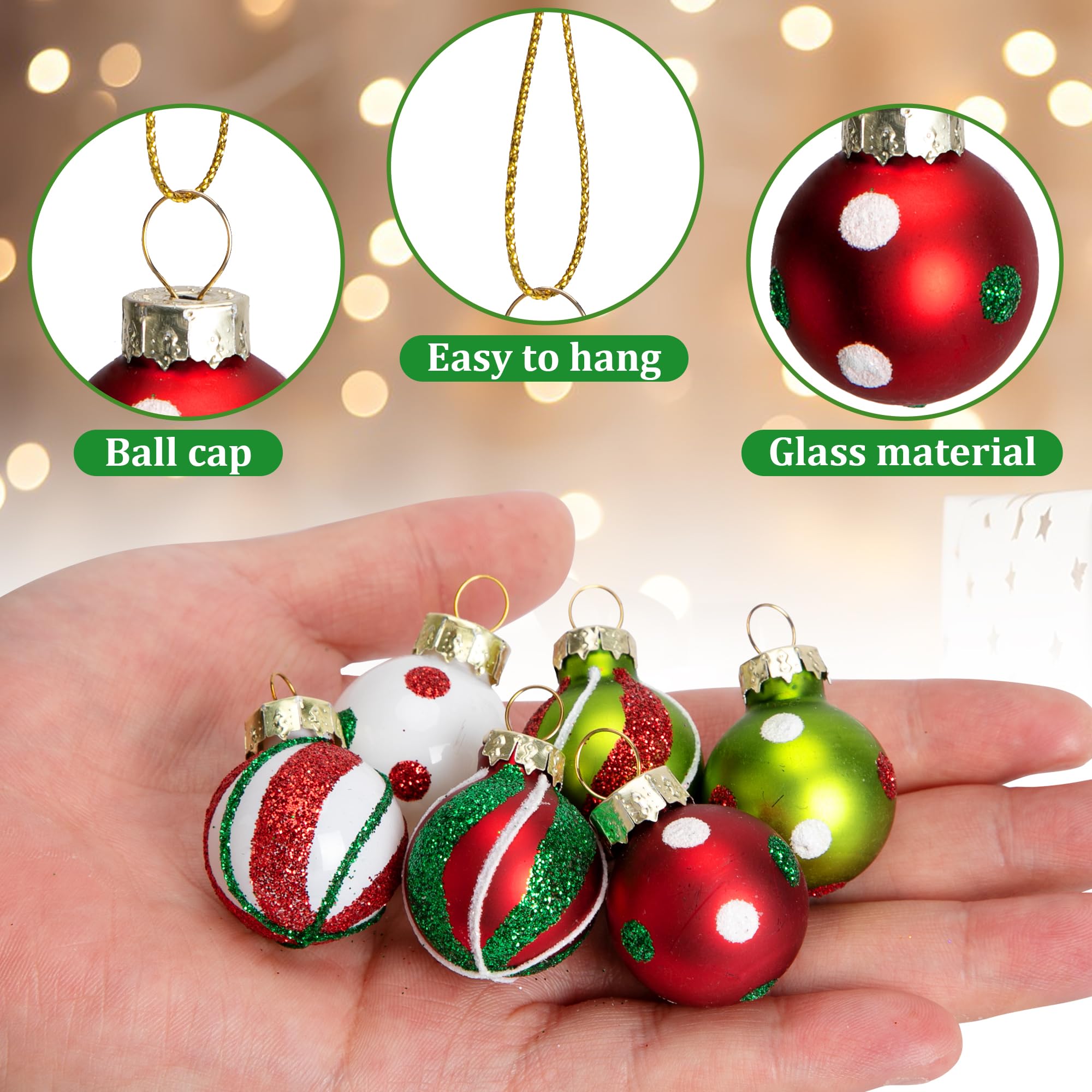 Set Palline per albero di Natale in vetro Rosso Lucido decorato, Palle Natalizie confezione richiudibile in pvc, Sfere di vetro Addobbi Ornamenti Appendino Tonde Decorazione (6 cm