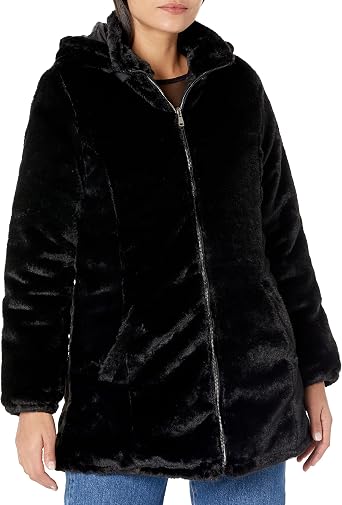 YMI Womens Womens Junior Reversible Faux Fur Puffer Jacket