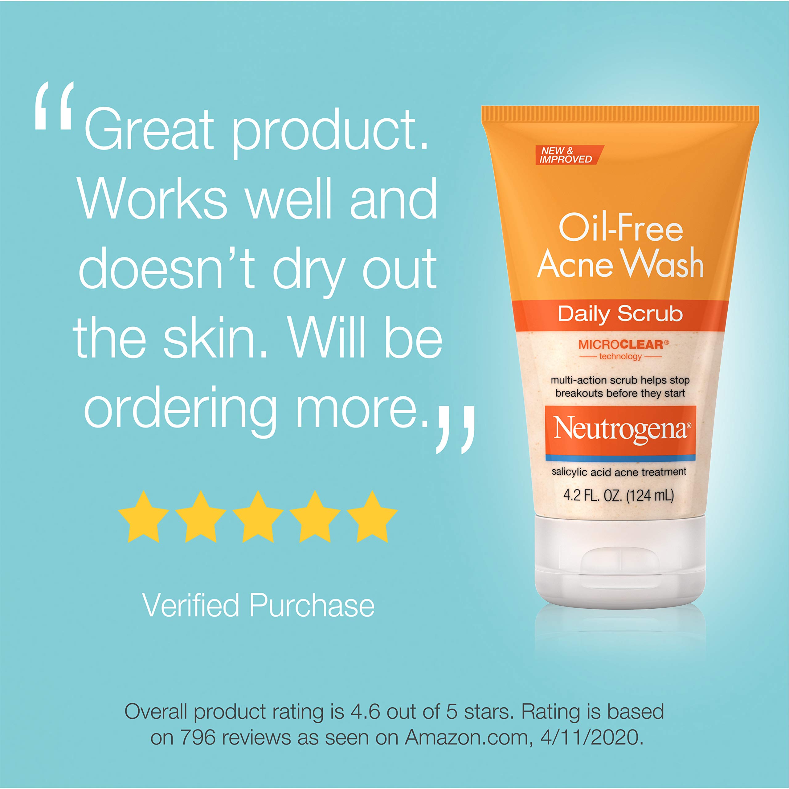 Neutrogena OilFree Acne Face Scrub, 2 Salicylic Acid Acne Treatment