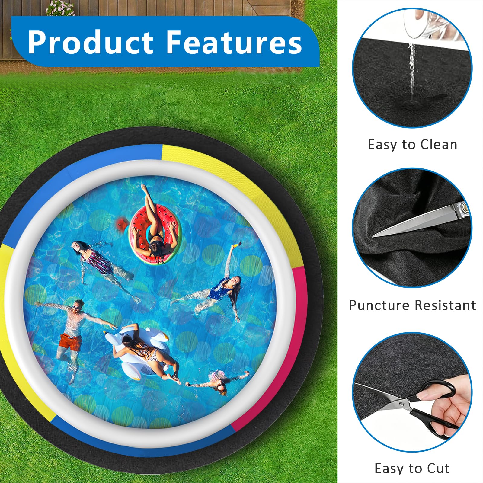Poolunterlage Rund 460cm, Outdoor 200g/m², Rutschfeste Bodenschutzmatte für Aufstellpools & Whirlpools