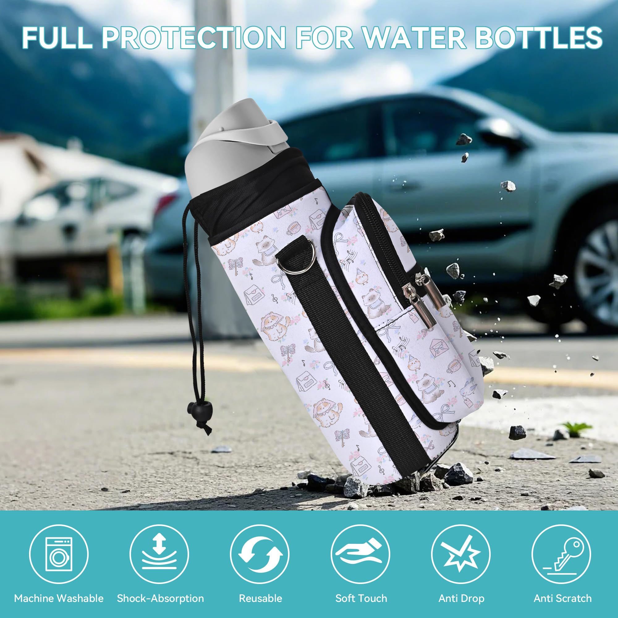 AUPET Water Bottle Sling Bag Sleeve Holder Carrier 25/32/40/64 oz,Insulated Crossbody Water Bottle Case Cover with Strap and Pockets for Men/Women Walking Hiking