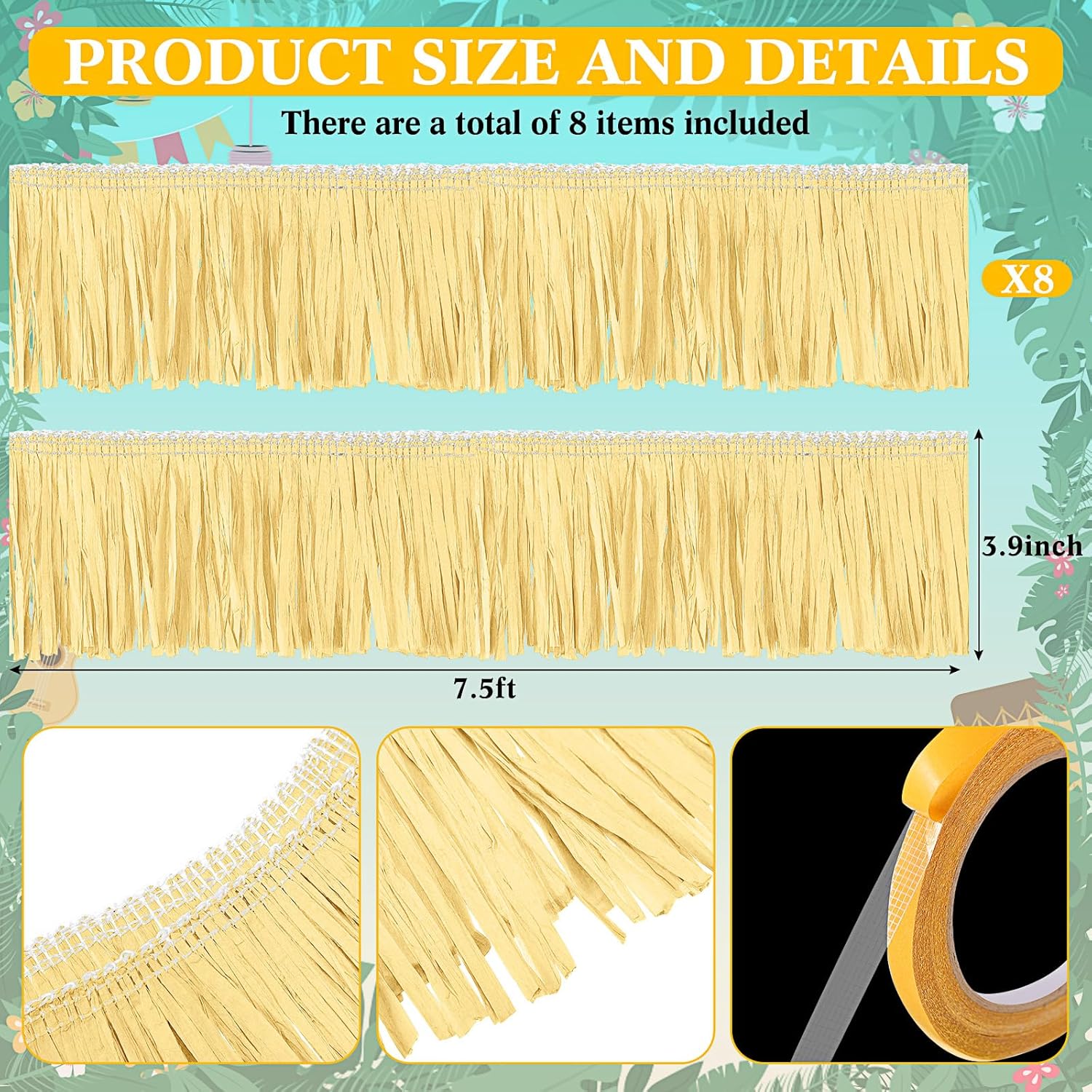 Daifunli 3.9 x 60 ft Mini Hawaiian Luau Drink Grass Skirt Party Decorations Hawaiian Table Skirts for Decorating Gift Bags Cups Tropical Summer Beach Party Favors