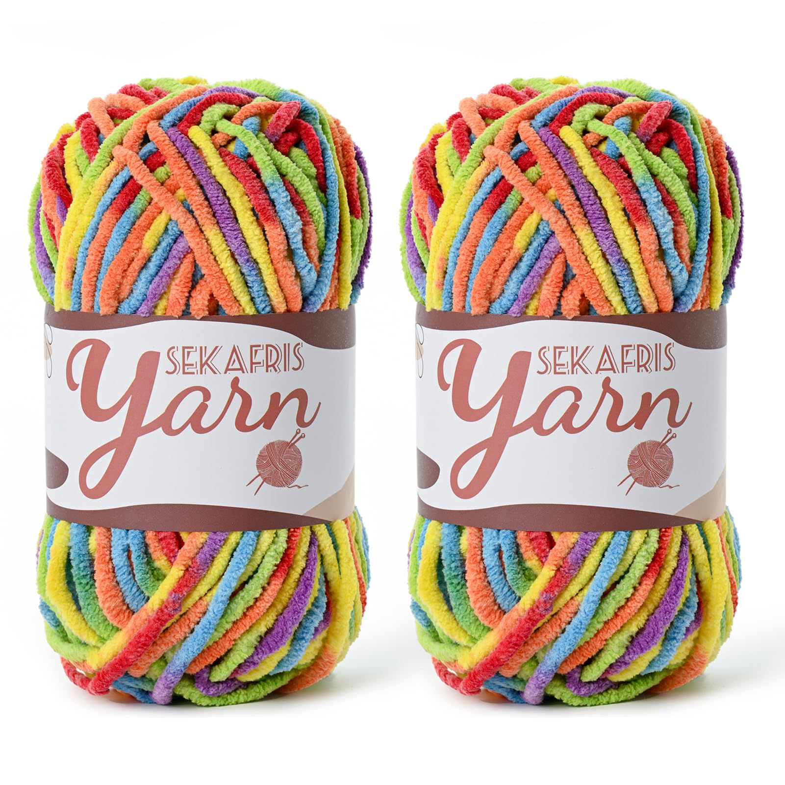 Chenille Yarn for Crocheting Crochet Rainbow Yarn 2 Pack