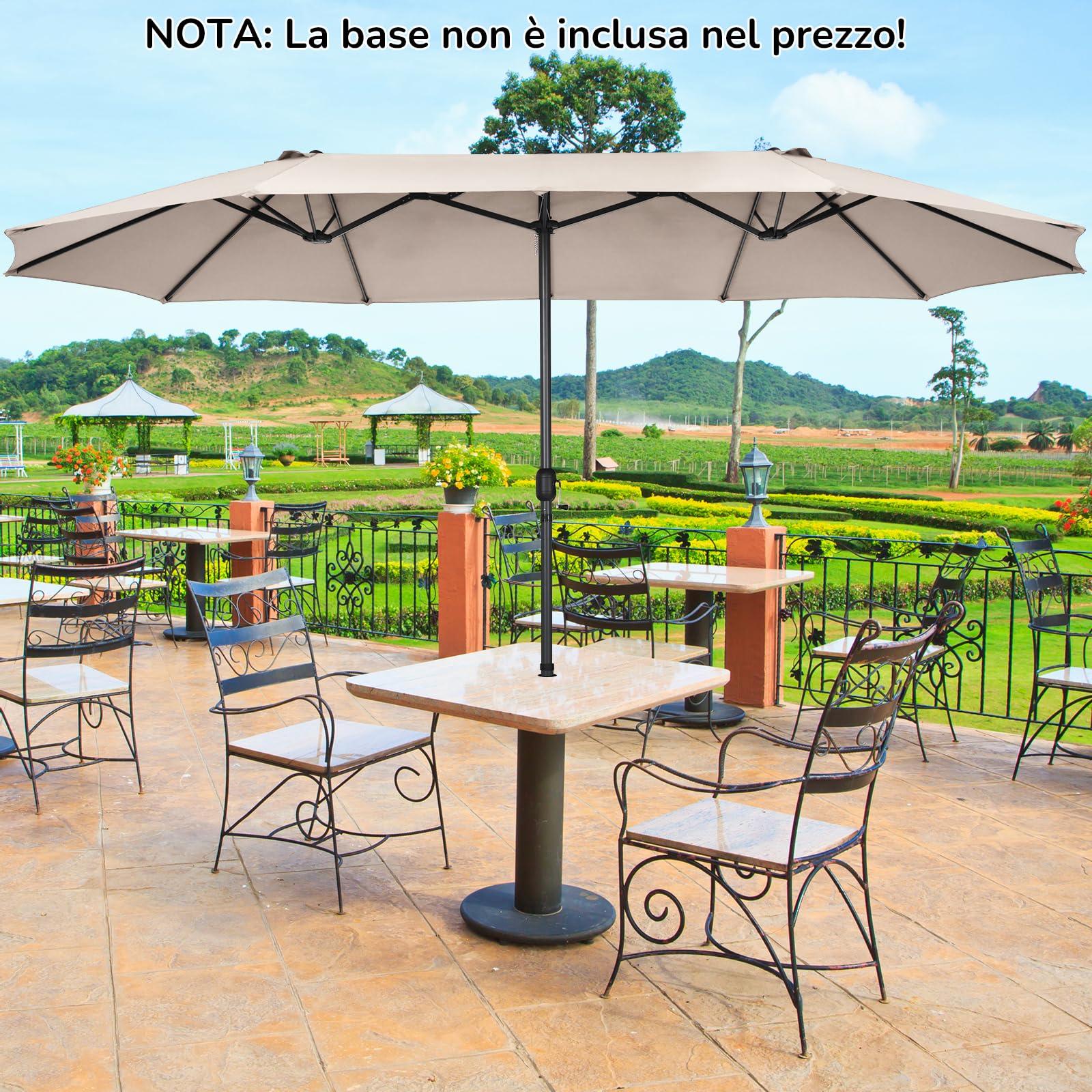 RELAX4LIFE Ombrellone Doppio da Giardino, Ombrellone da Balcone con Manovella, Parasole Impermeabile per Giardino, Patio, Coltile e Terrazza (Beige, 470 x 280 cm)