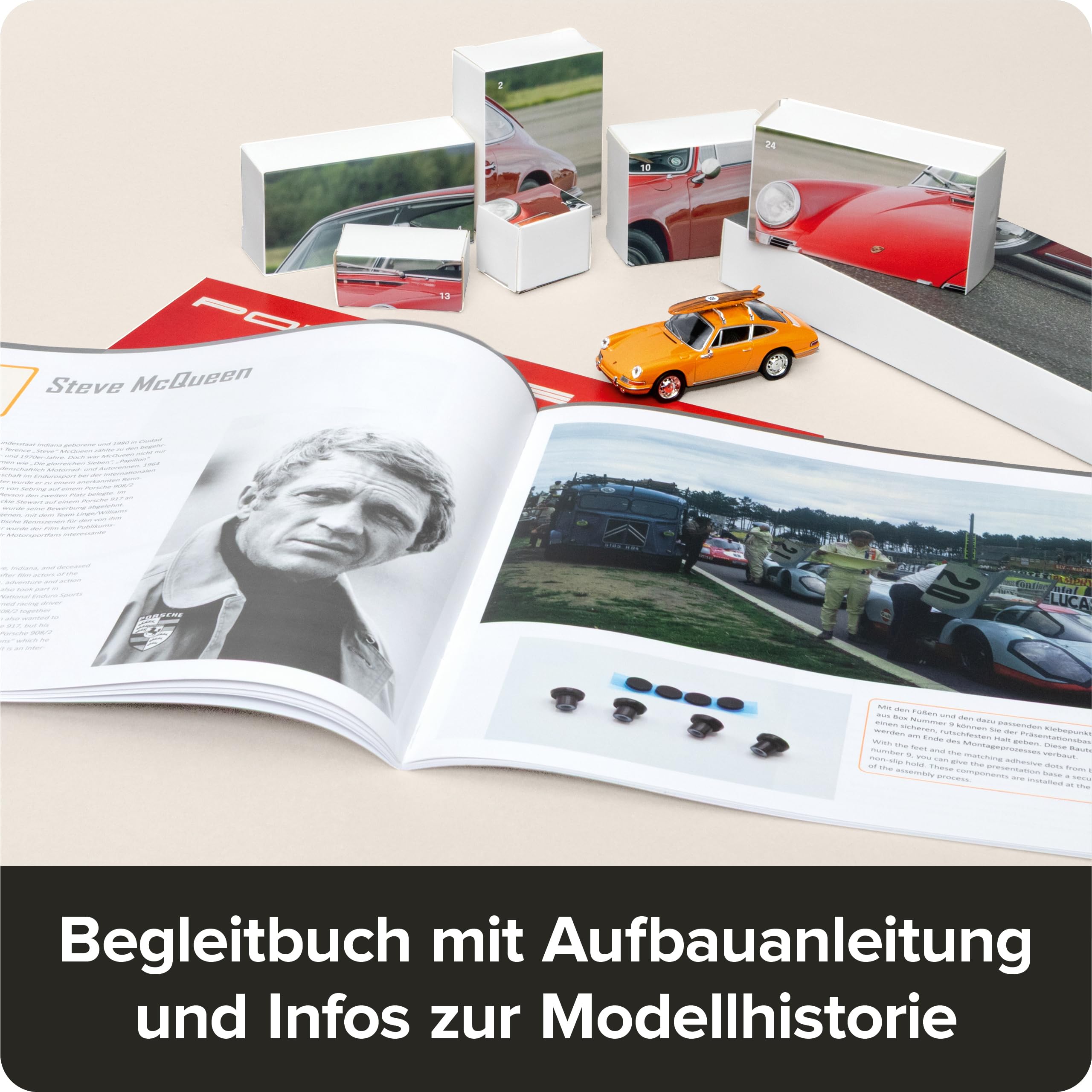 FRANZIS 67299 - Porsche 911 Sonderedition Surfbrett Adventskalender - Modellbausatz im Maßstab 1:43, inkl. Soundmodul und 52-seitigem Begleitbuch