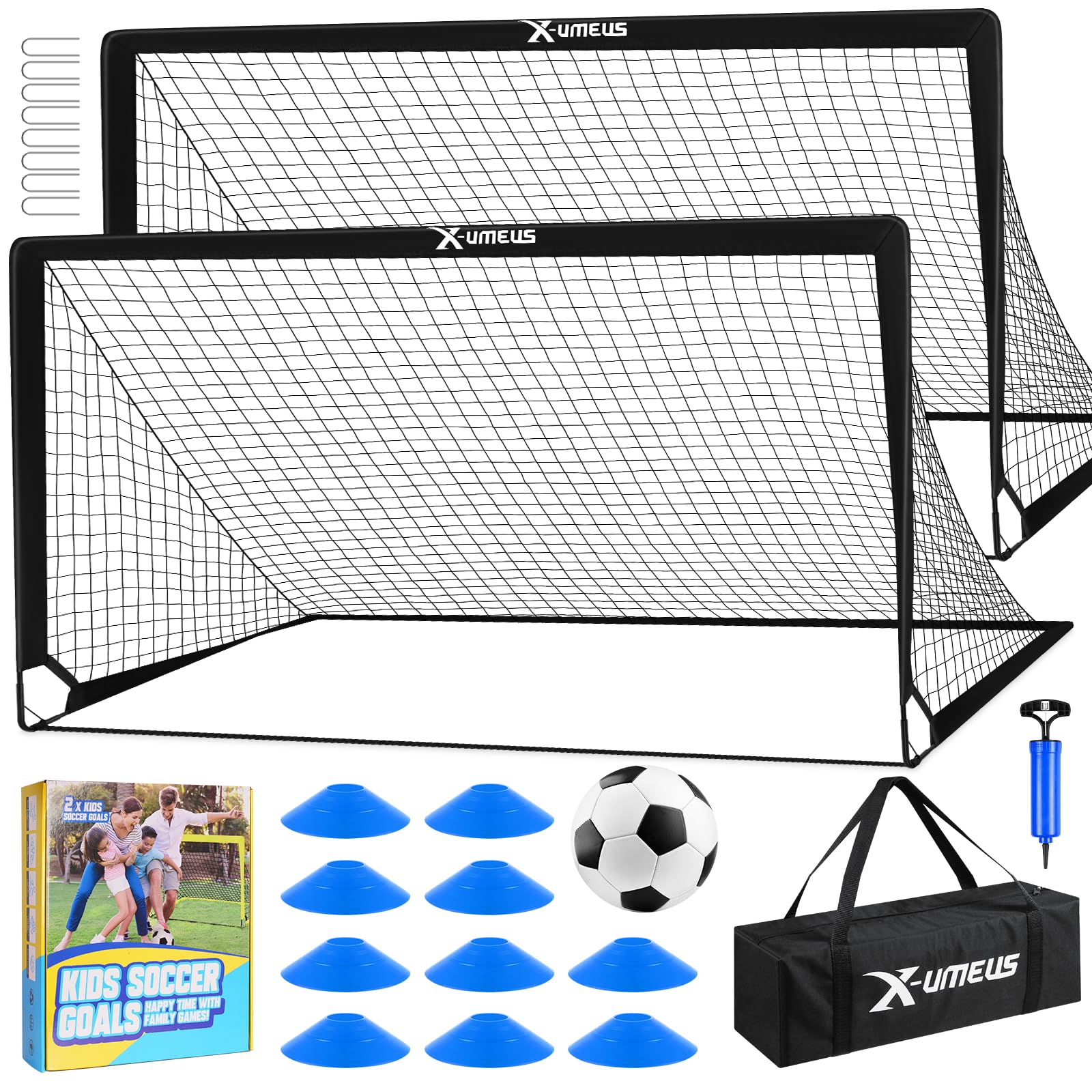 Kids Soccer Goals for Backyard Set of 2, 4 x 3 ft/6 x 4 Toddler Soccer Goal Training Equipment with Soccer Ball, Cones, Pop Up Soccer Net for Kids Age 3-5 4-6 6-8 8-12 10-12 Outdoor Games Sports Gifts