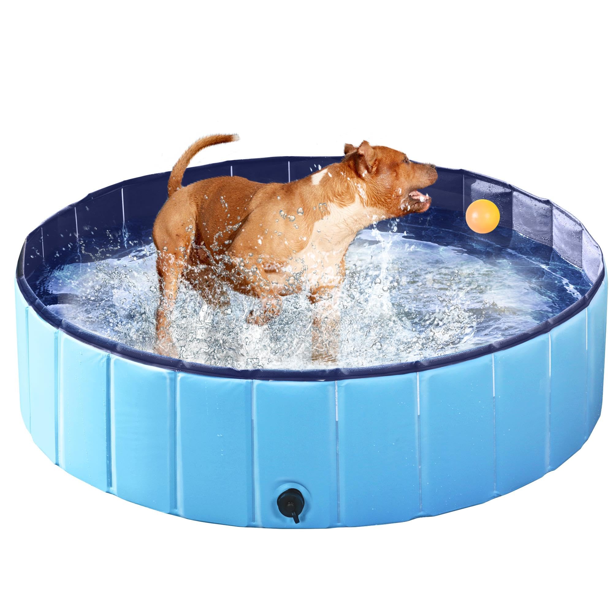 Yaheetech Hundepool faltbar, Planschbecken für Hunde 120 x 30 cm, Anti-Rutsch-Platten, Schnelle Entwässerung, Hundebadewanne mit Badebürste & 4 Flicken, Swimmingpool Verdickt PVC, Blau