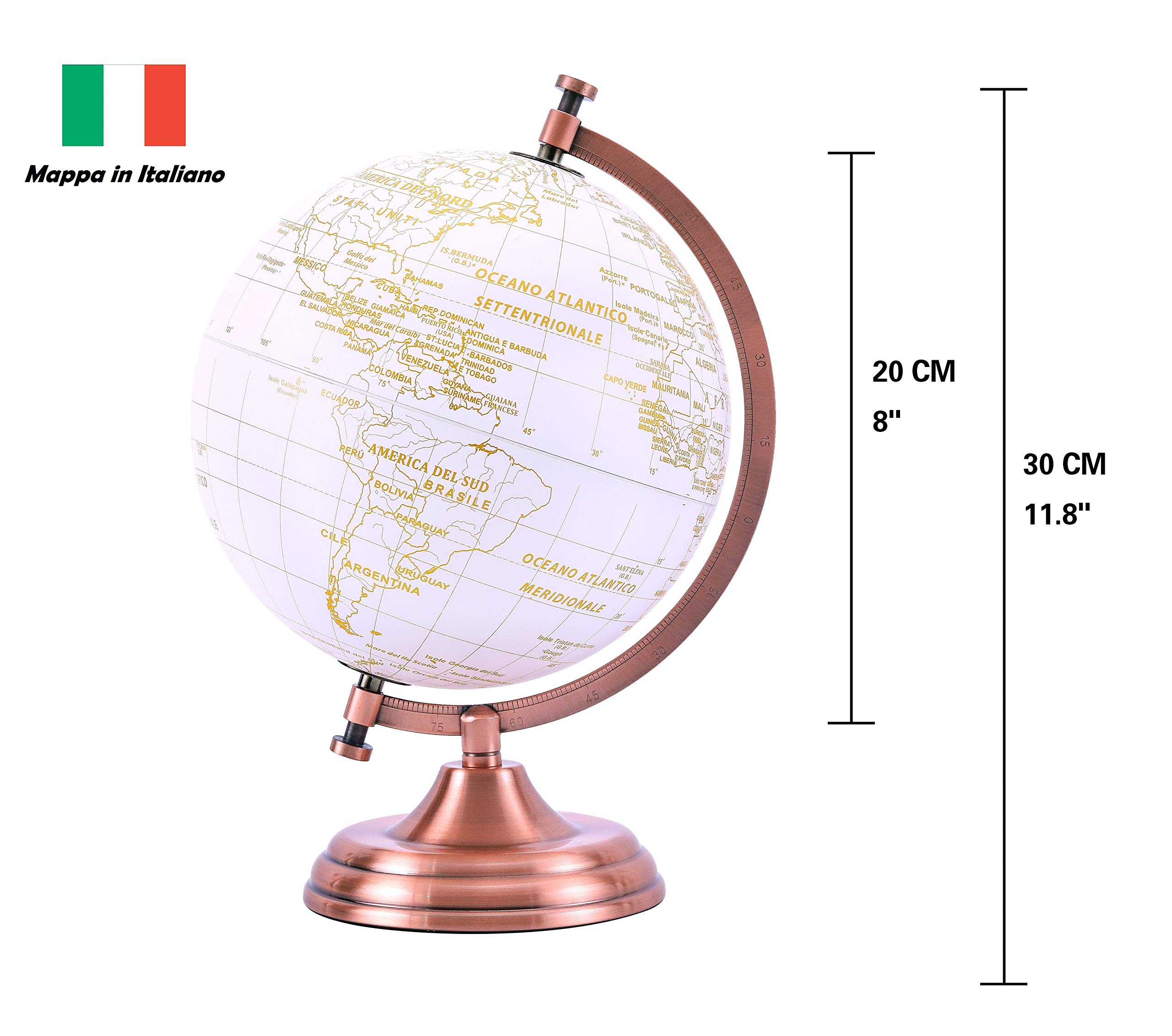 EXERZ 20cm Globe d'or Couleur Métallique - Décoration De Bureau Éducative, Géographique Et Moderne - Arc Et Base En Métal, Revêtus De Couleur Dorée
